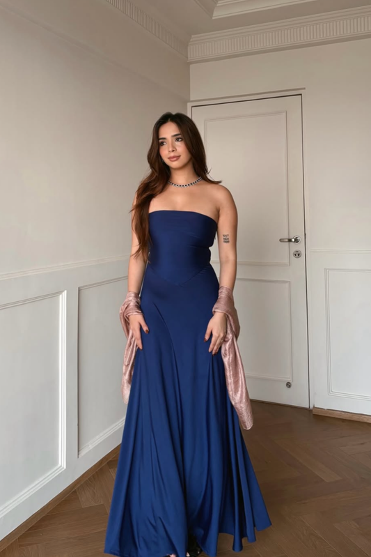 Siddhi in Blue Flare Tube Dress - Flow Dress (Navy)