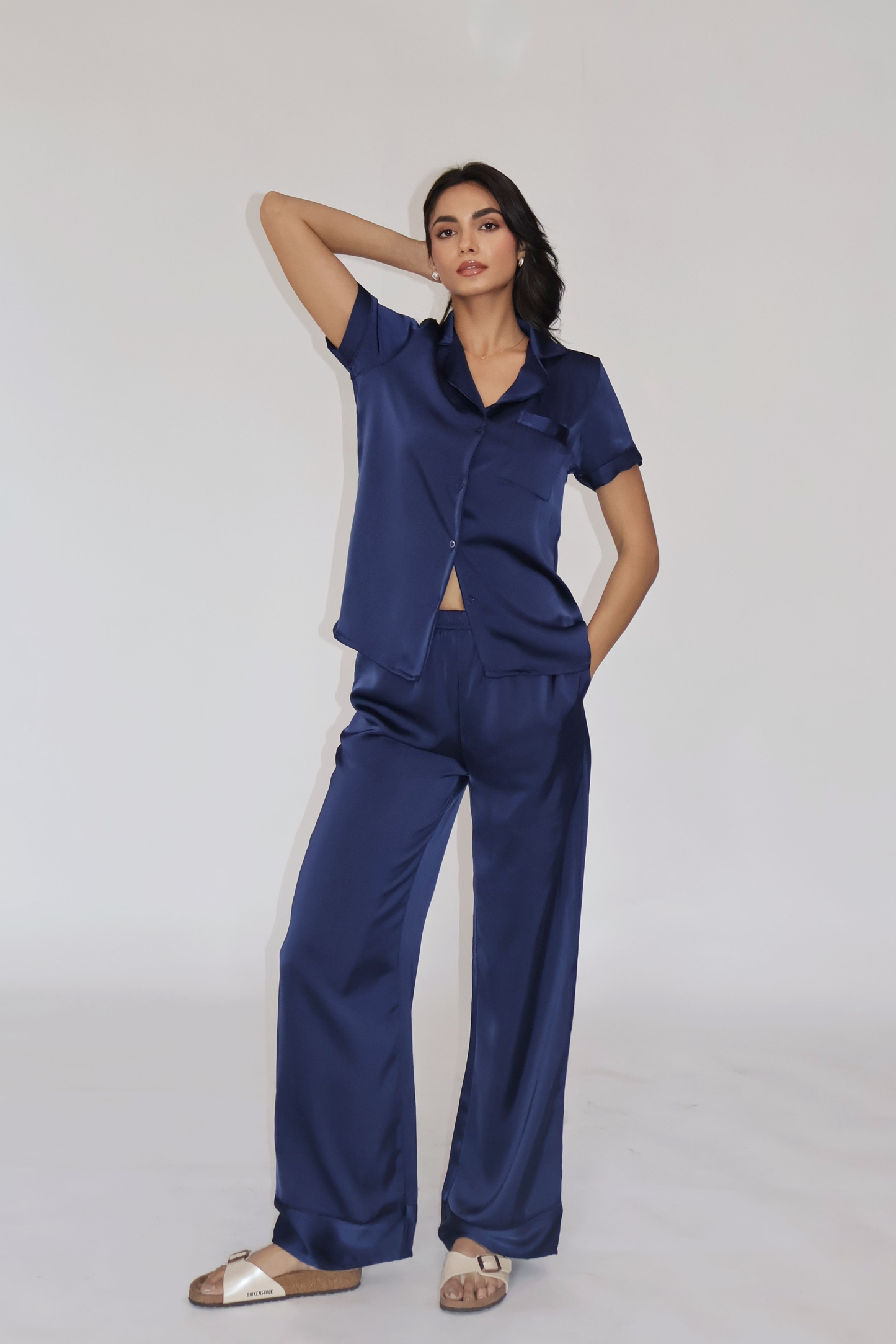 BUTTER SILK PJ SET - (Navy)
