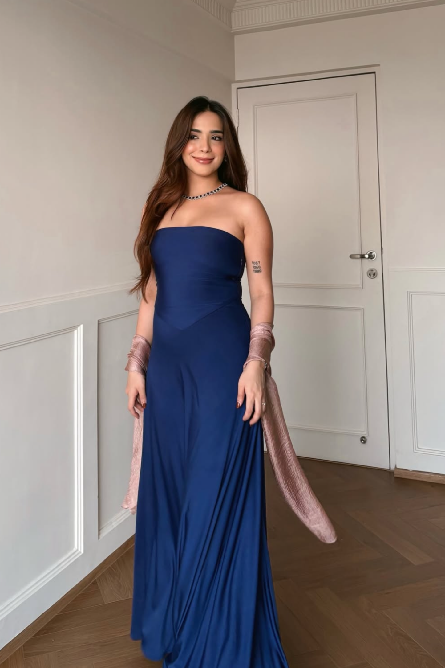 Siddhi in Blue Flare Tube Dress - Flow Dress (Navy)