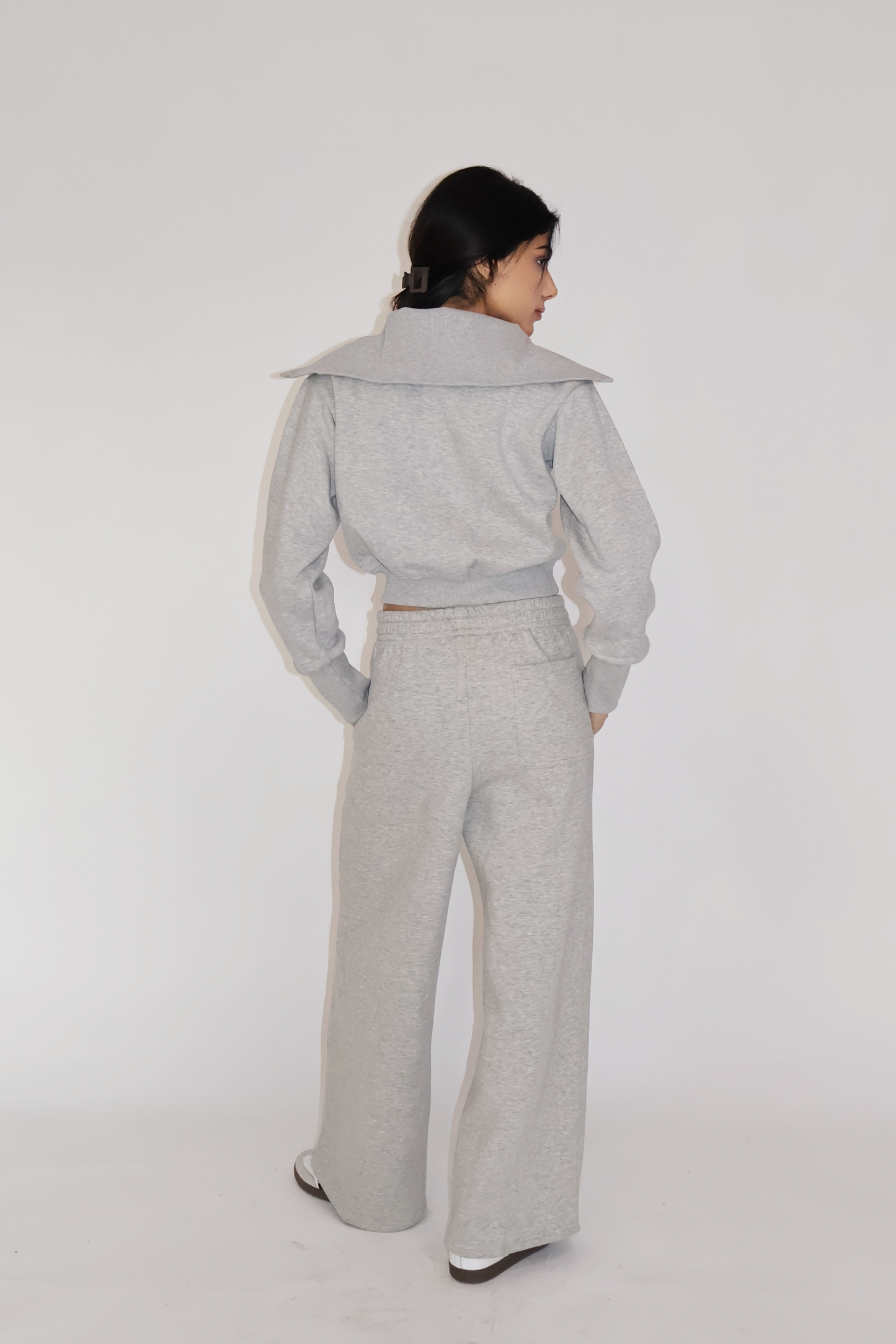 CROPPED ZIPPER CO-ORD SET - (Gray)