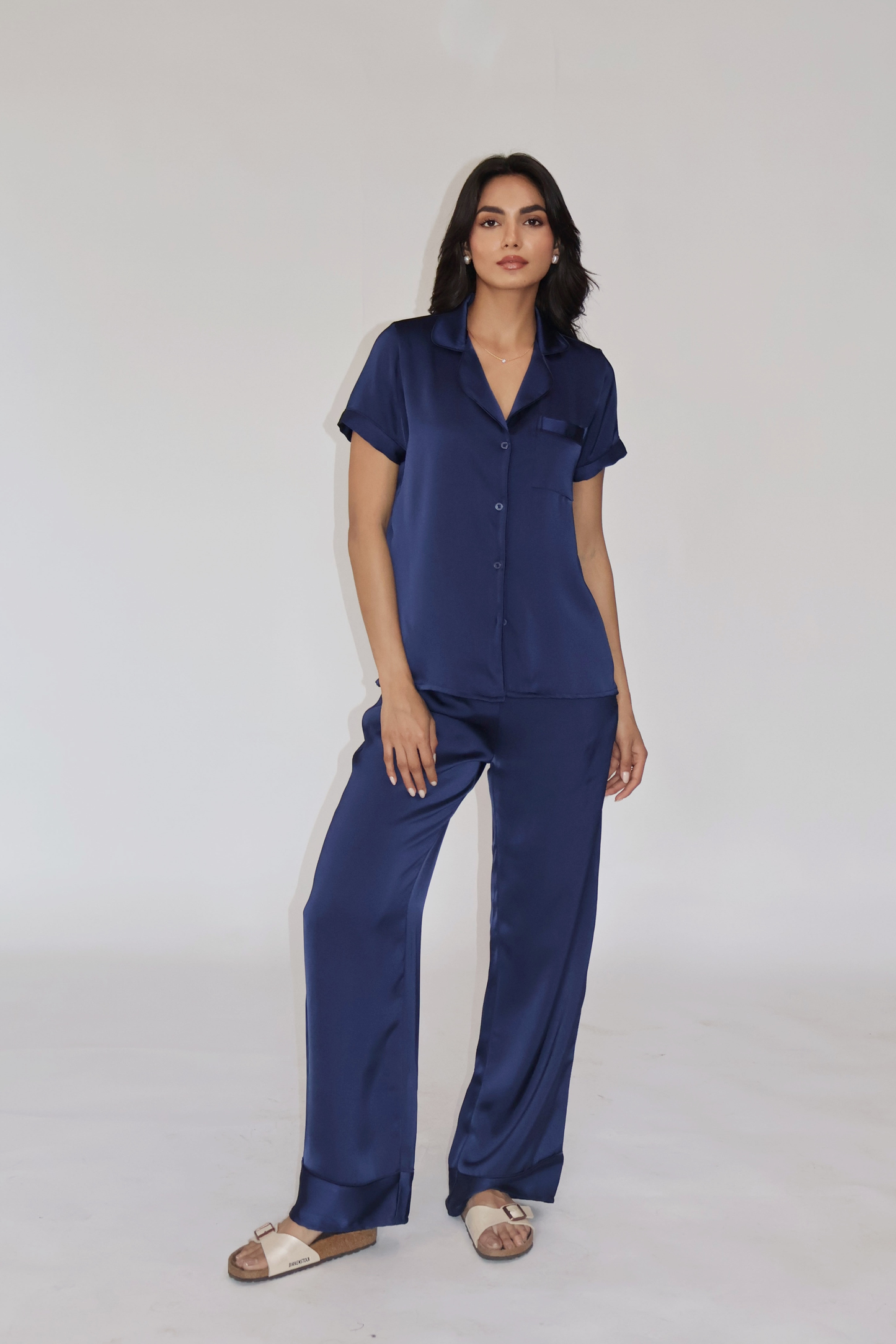 BUTTER SILK PJ SET - (Navy)