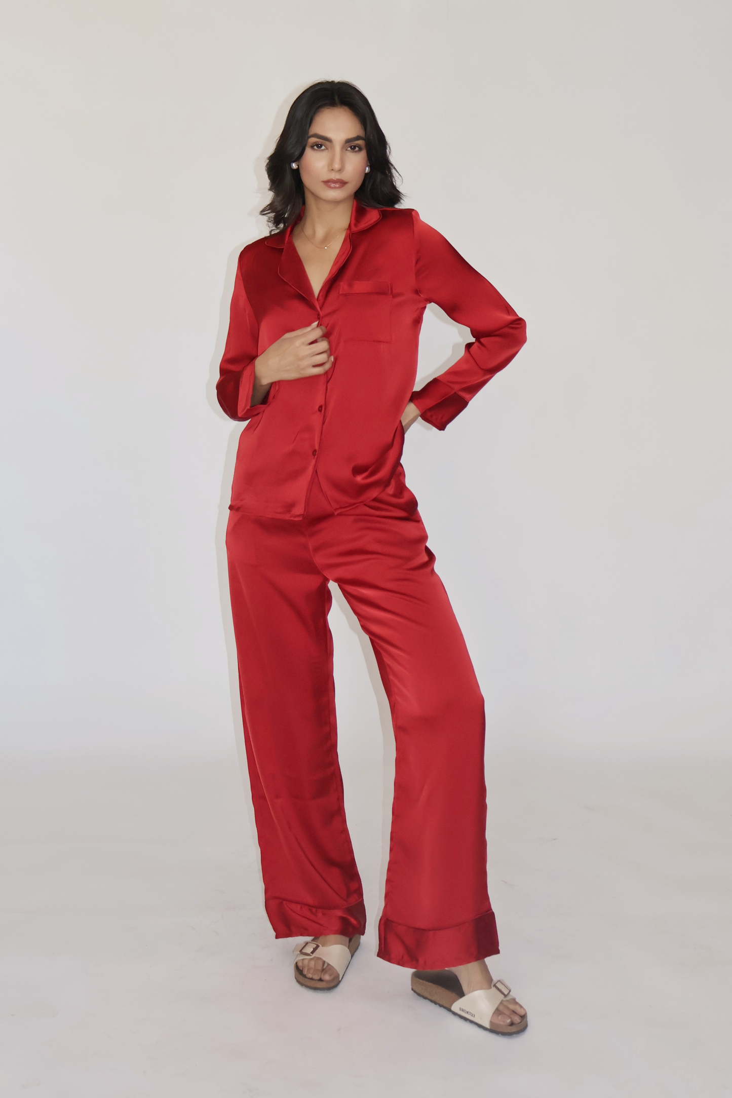 PEARL SILK PJ SET - (Cherry)