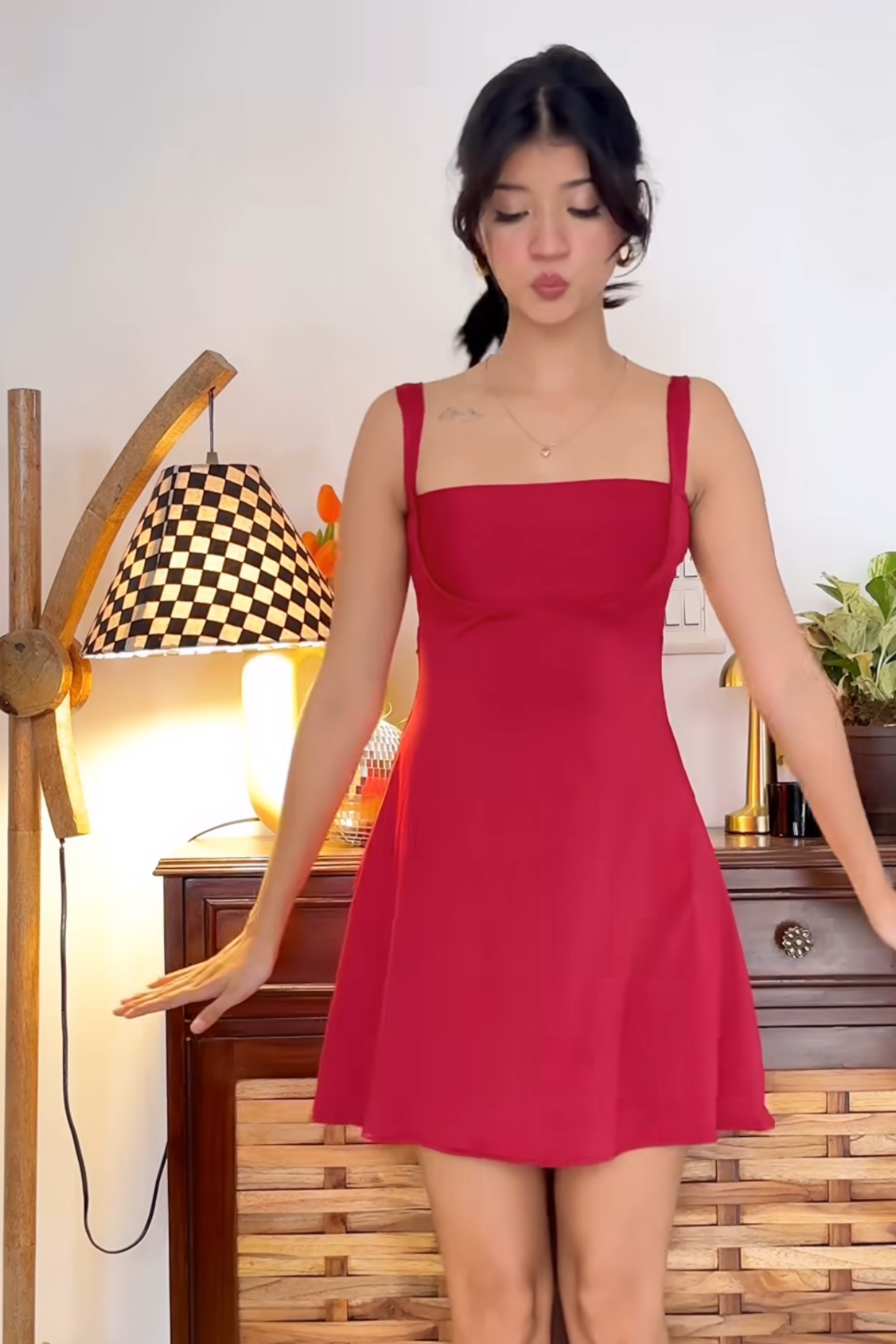 Aashna in Red Square Neck Dress - Shade Dress (Cherry)