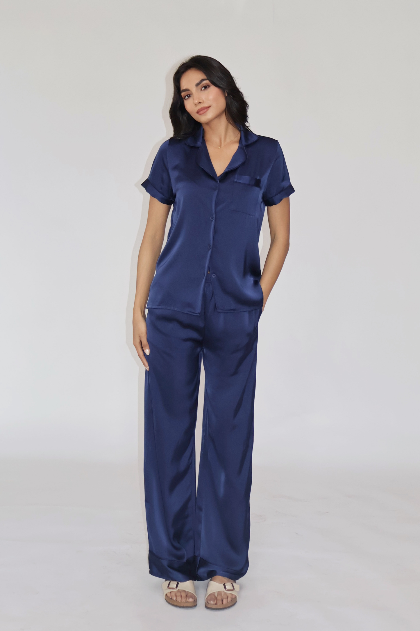 BUTTER SILK PJ SET - (Navy)