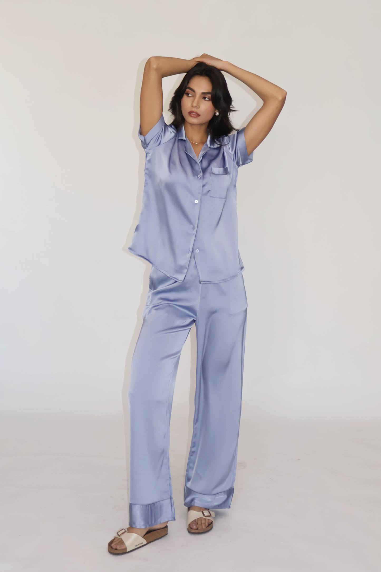 BUTTER SILK PJ SET - (Powder blue)