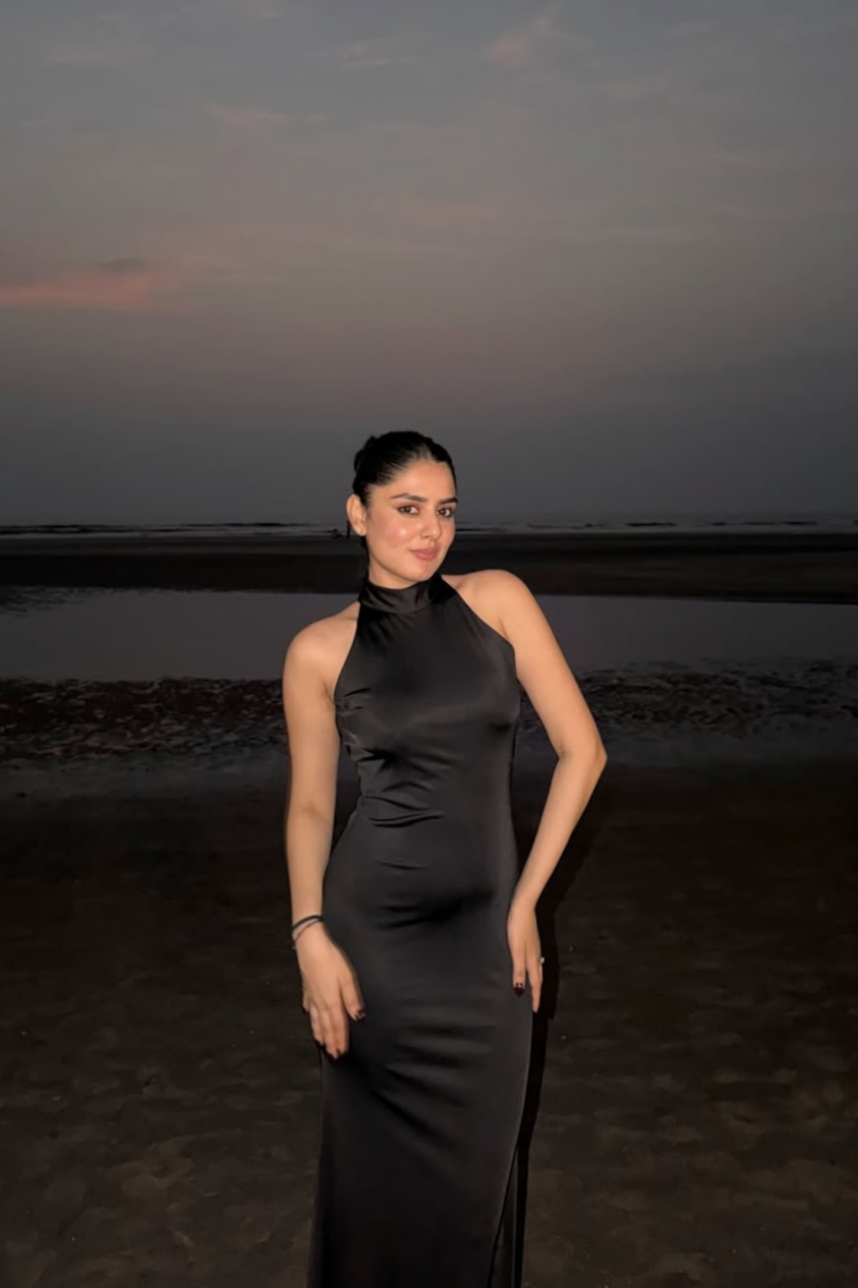 Nishtha in Black Long Halter Neck Maxi Dress - Ether Dress (Onyx)