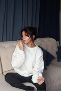 Vidhi in White Crewneck Sweatshirt - Butter Soft Crewneck (Dove)