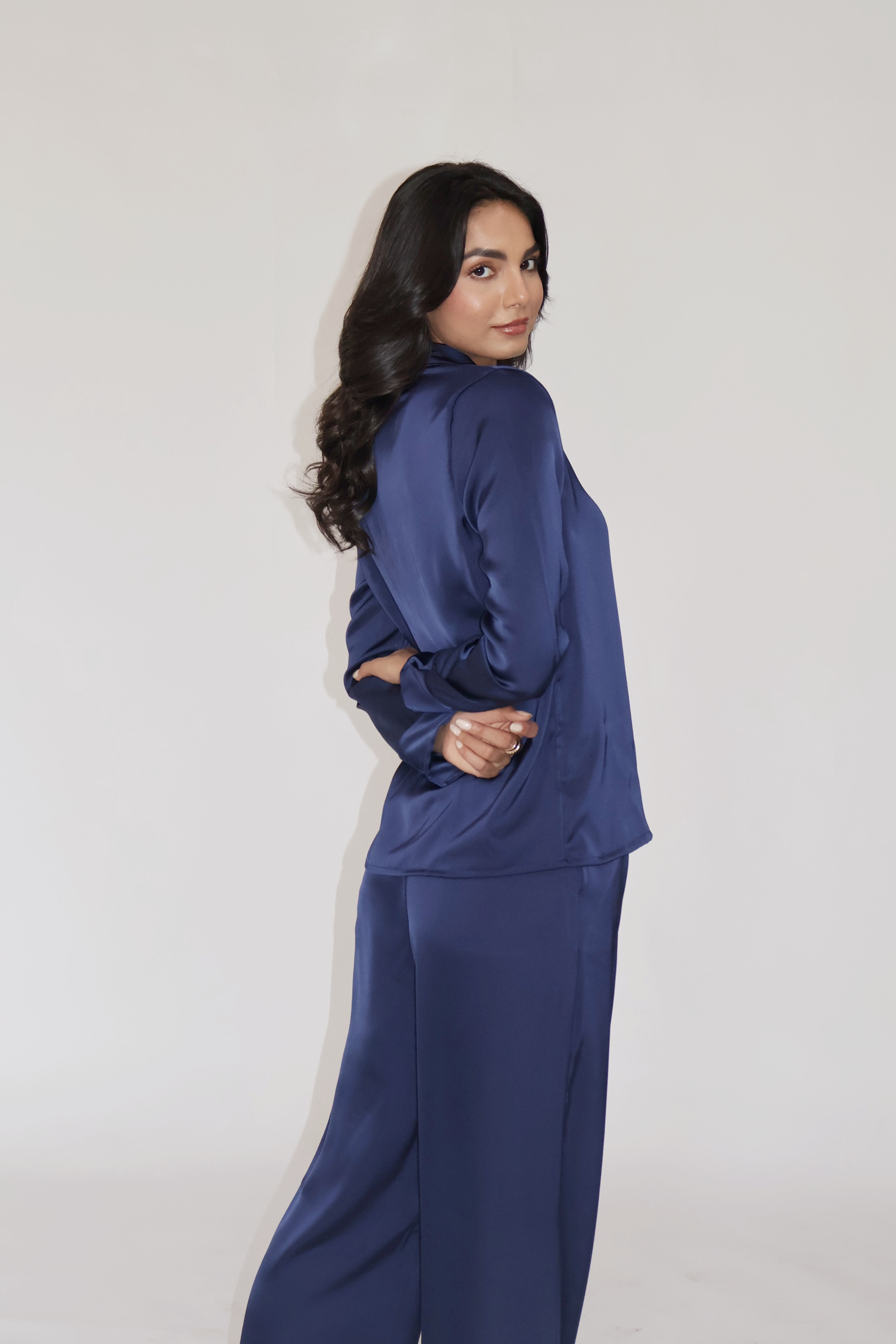 PEARL SILK PJ SET - (Navy)