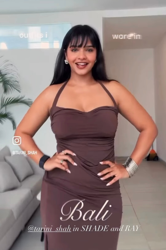 Tarini Shah in Brown Sweetheart Neckline Dress - Ray Dress (Coco)