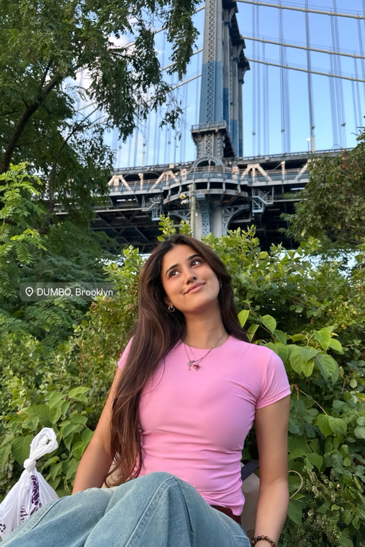 Shweta in Pink Double Layered Fitted Tee - Drift Tee (Flamingo)