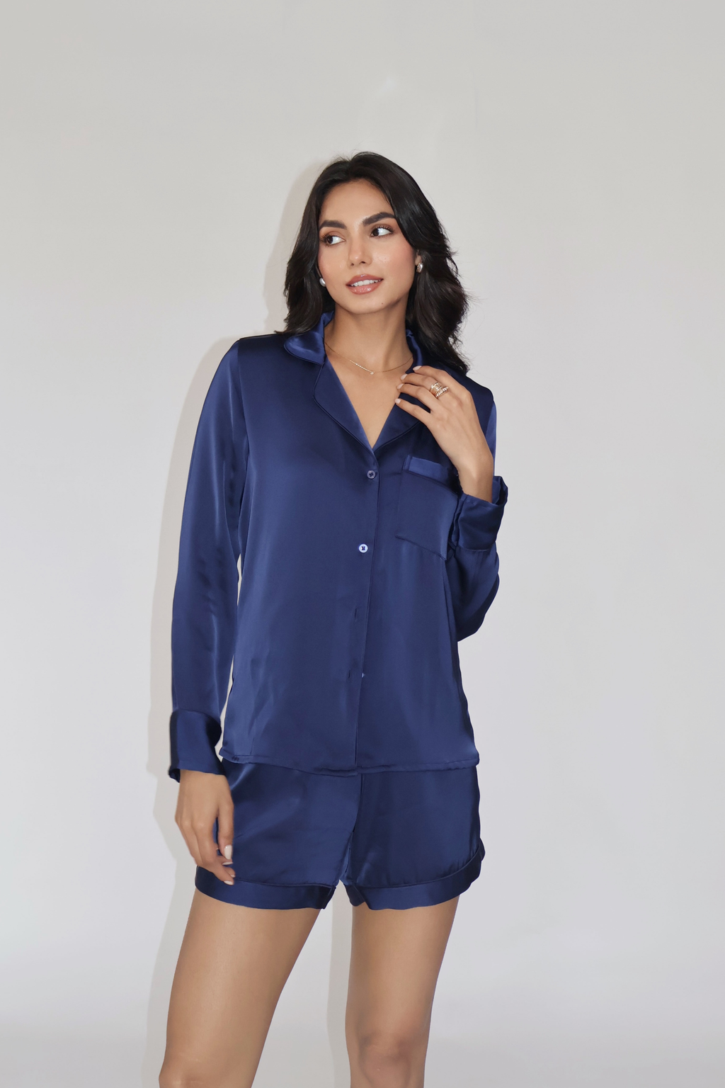 LATTE SILK PJ SET - (Navy)
