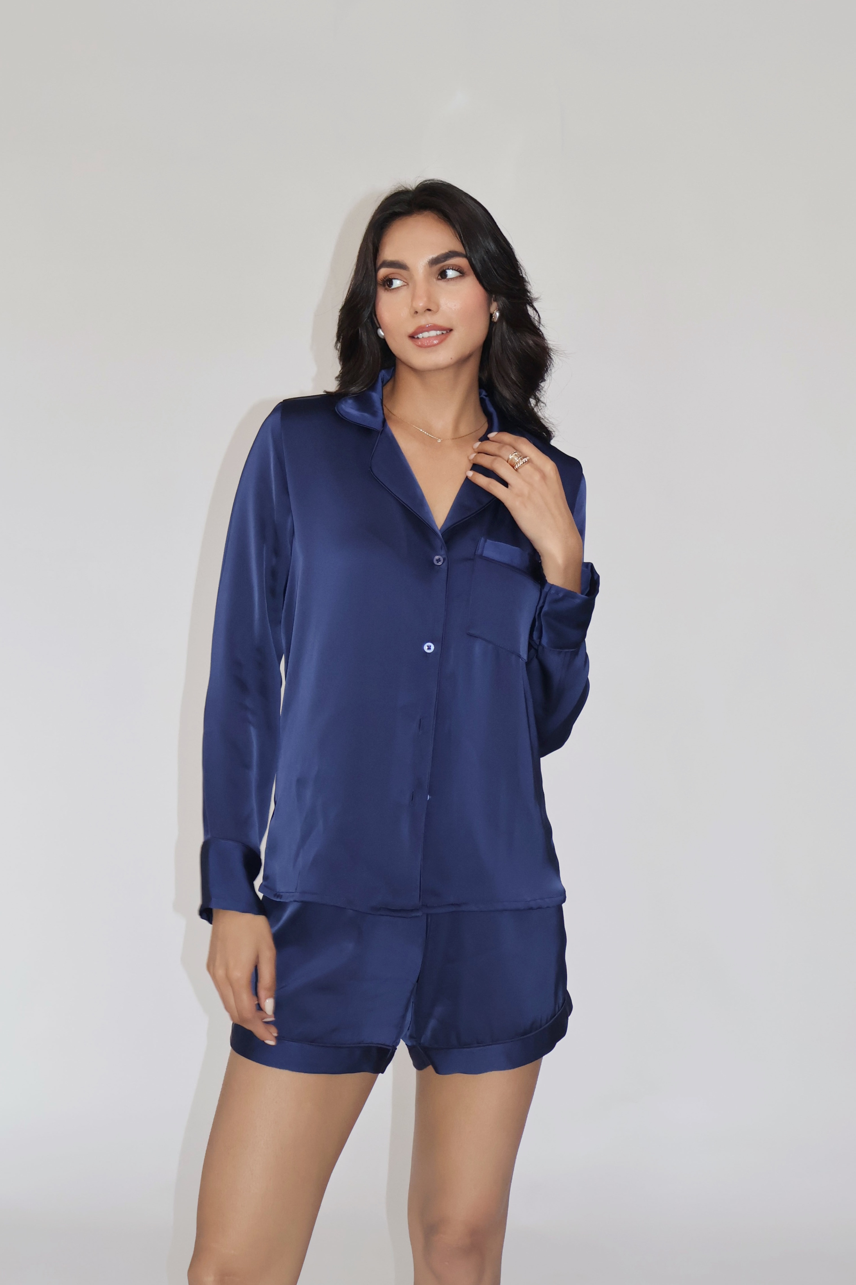 LATTE SILK PJ SET - (Navy)