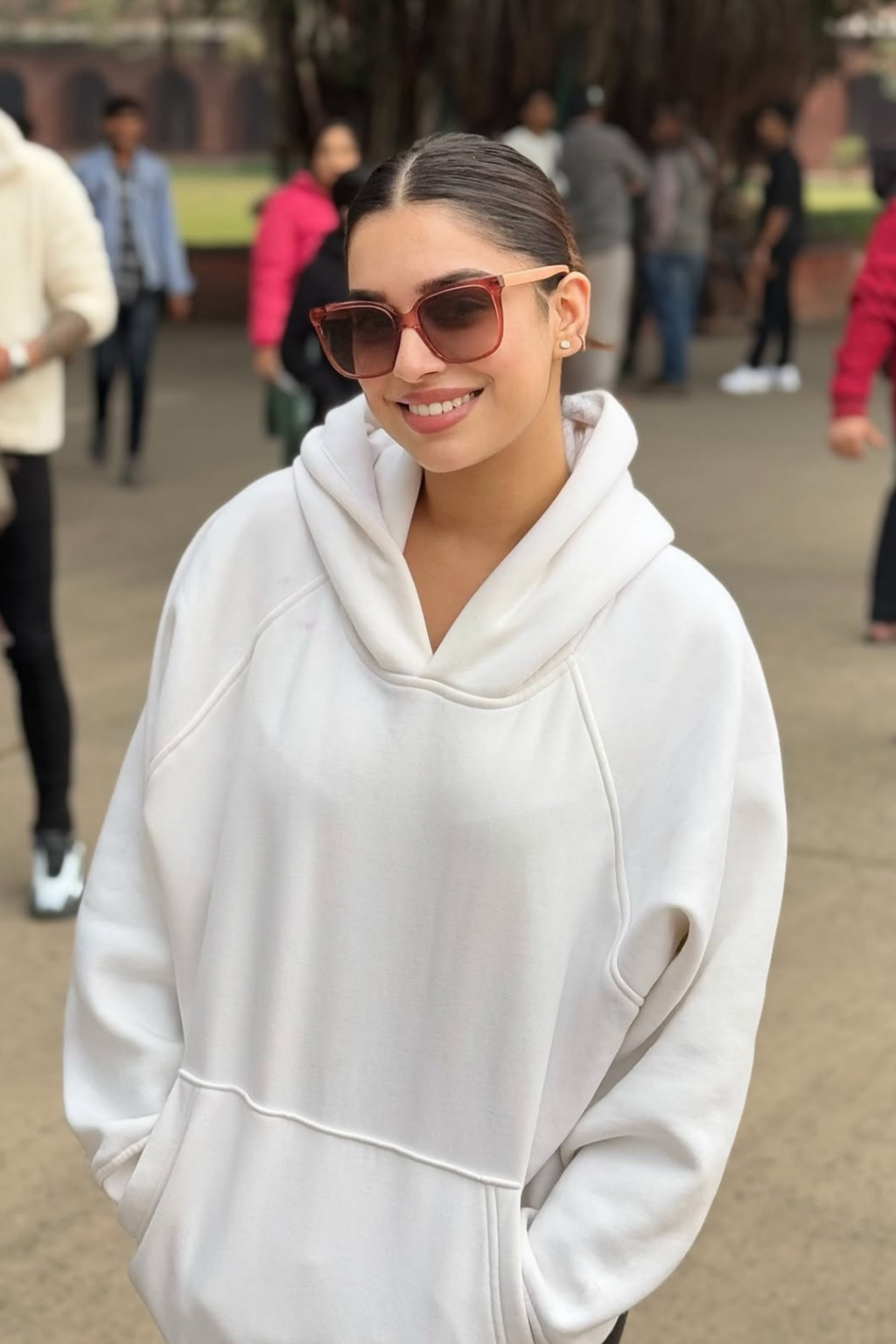 Sonal in White Truly Oversized HOODIE