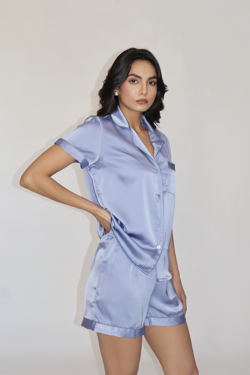 CREME SILK PJ SET - (Powder blue)