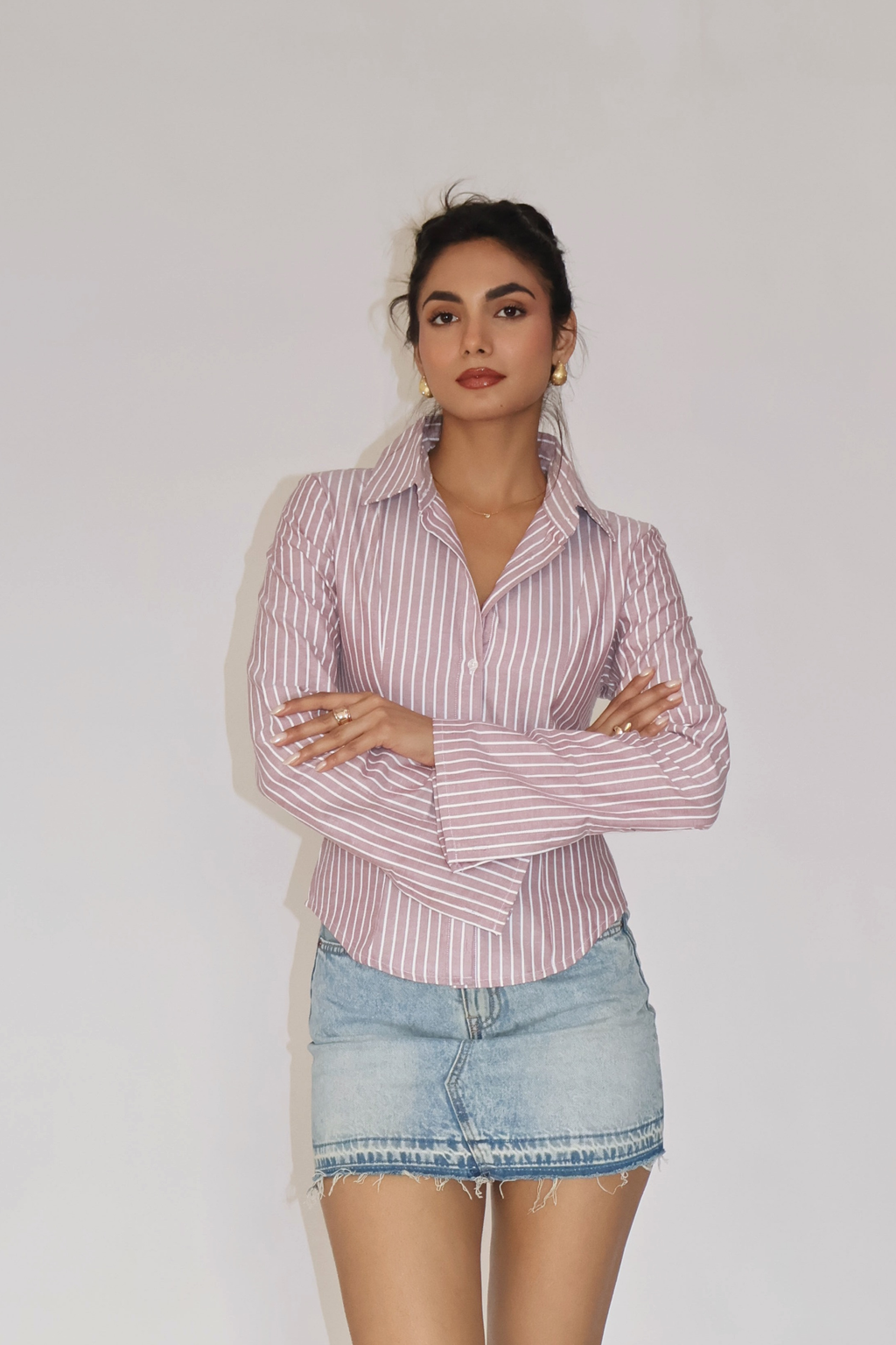 Brown Striped Fitted Shirt – IRIS
