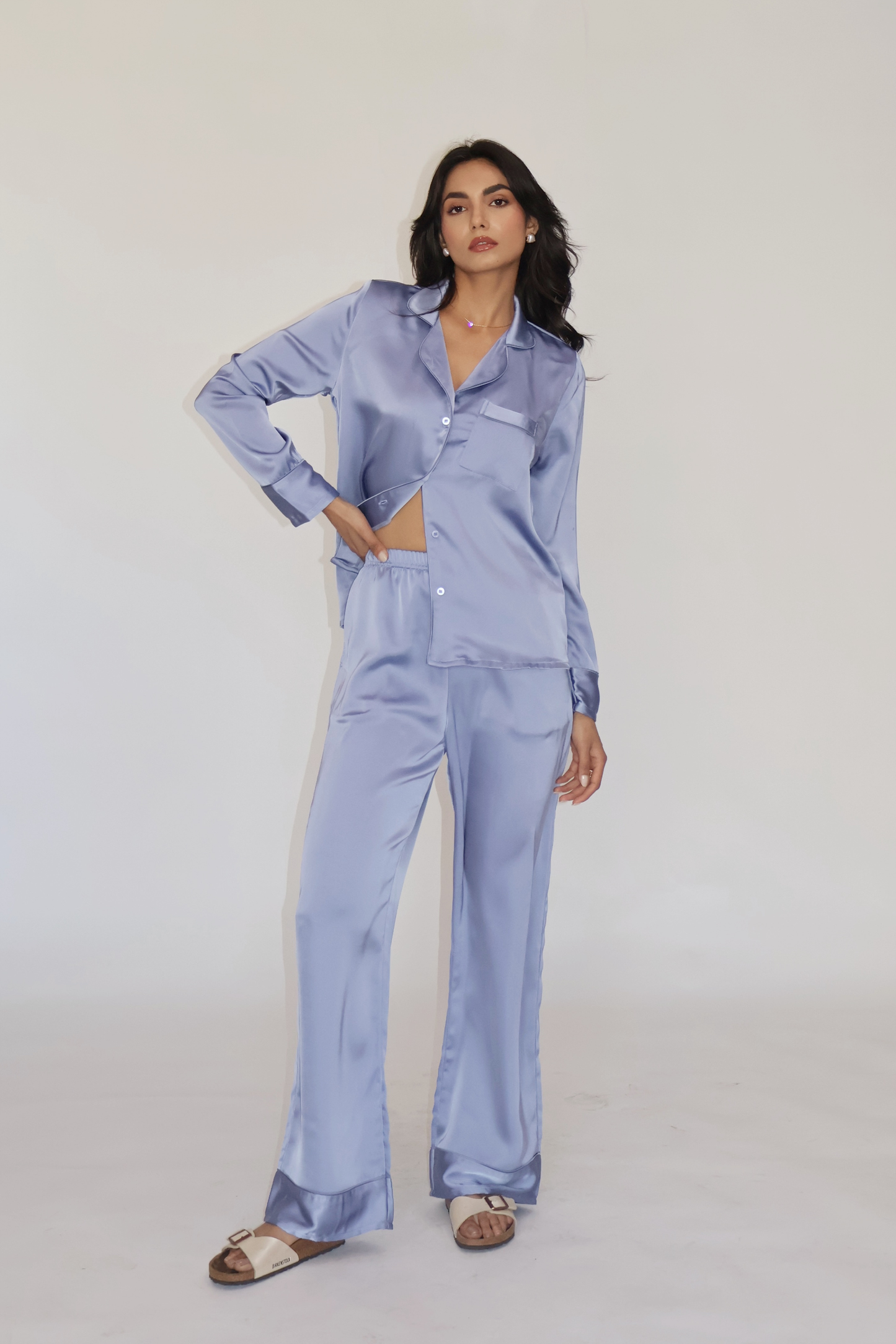 PEARL SILK PJ SET - (Powder blue)