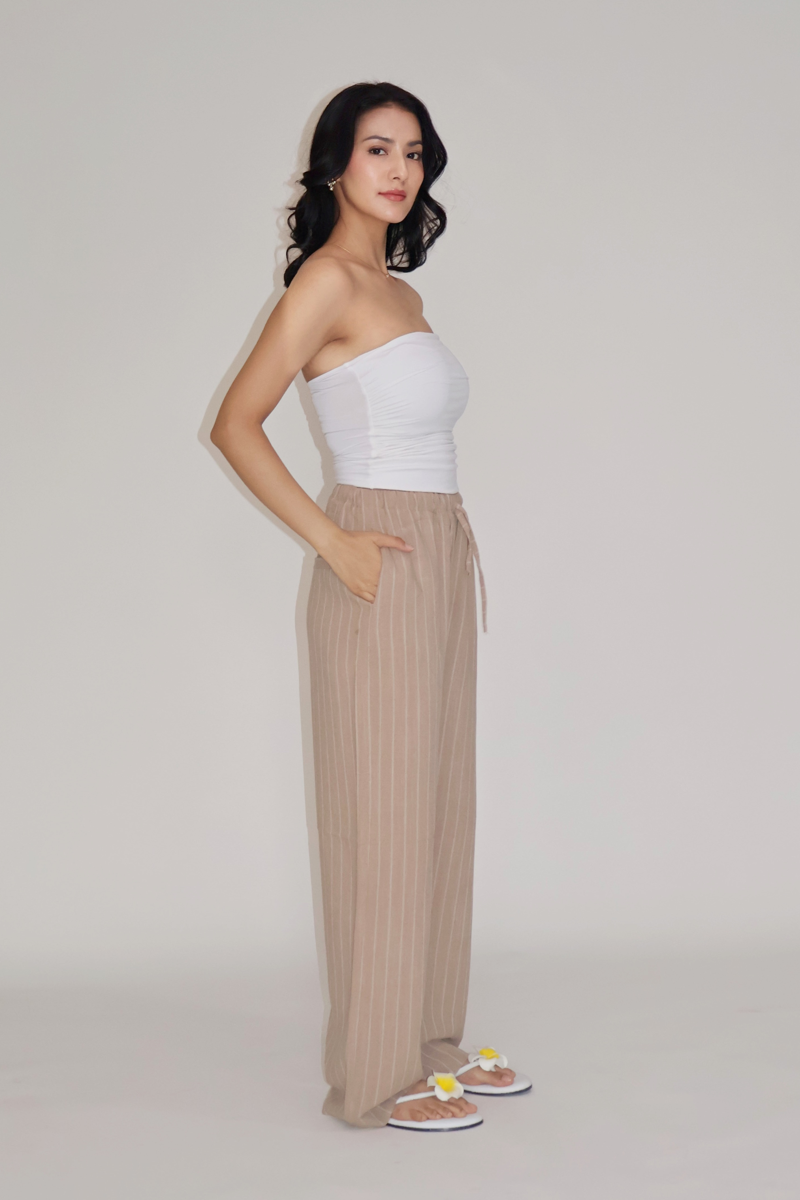 CLAY STRIPED PANTS - (Beige)