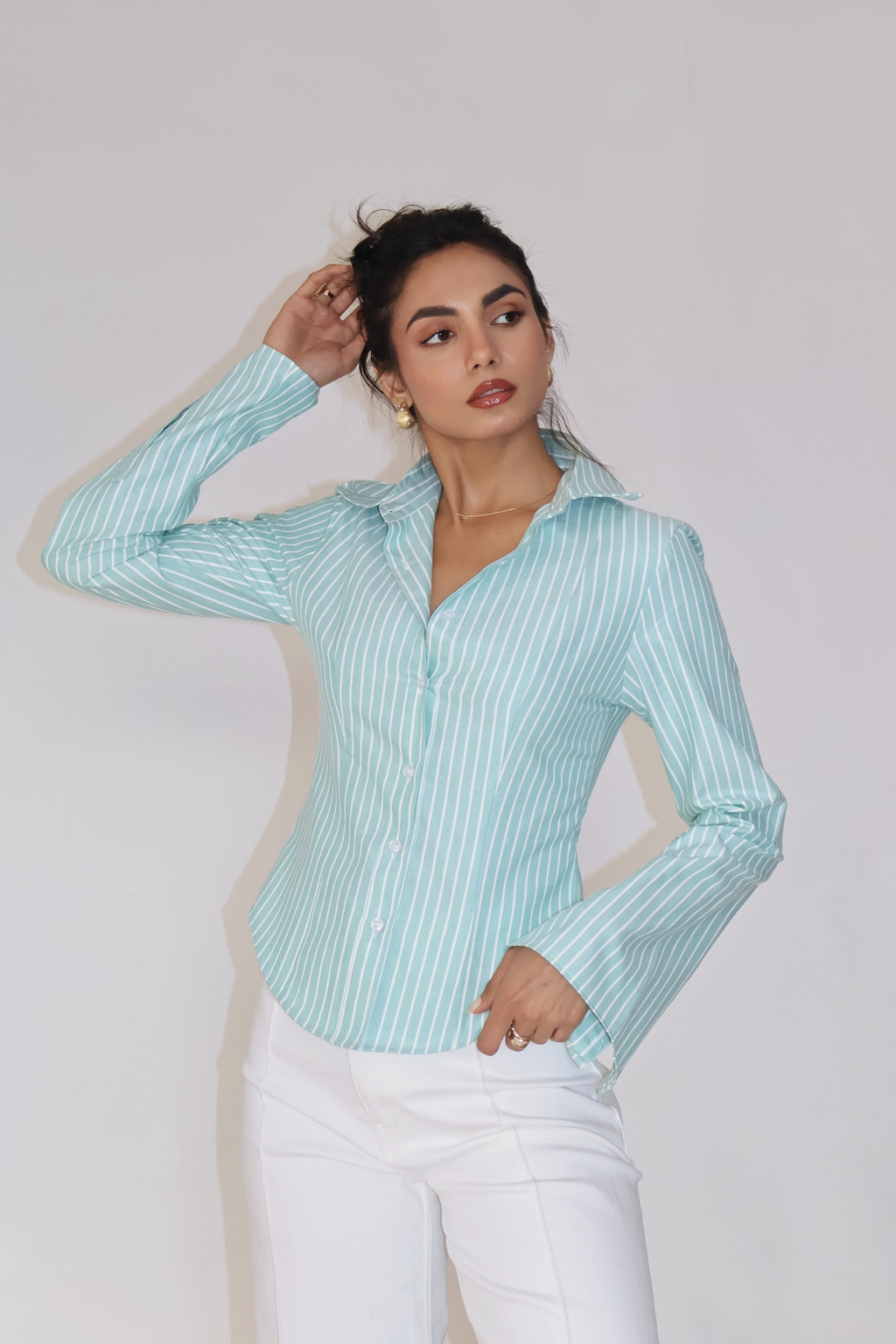 Teal Striped Fitted Shirt – IRIS