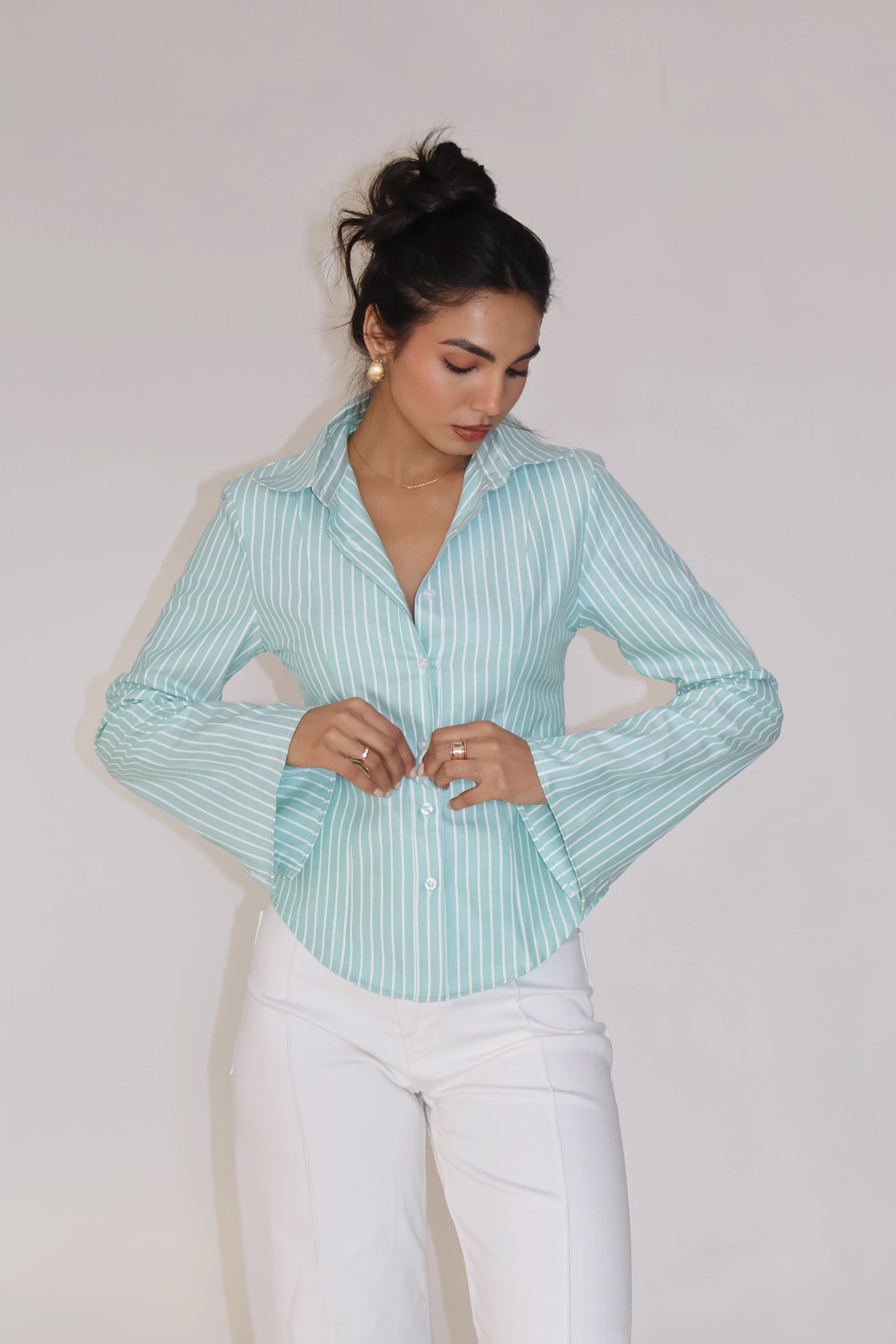 Teal Striped Fitted Shirt – IRIS