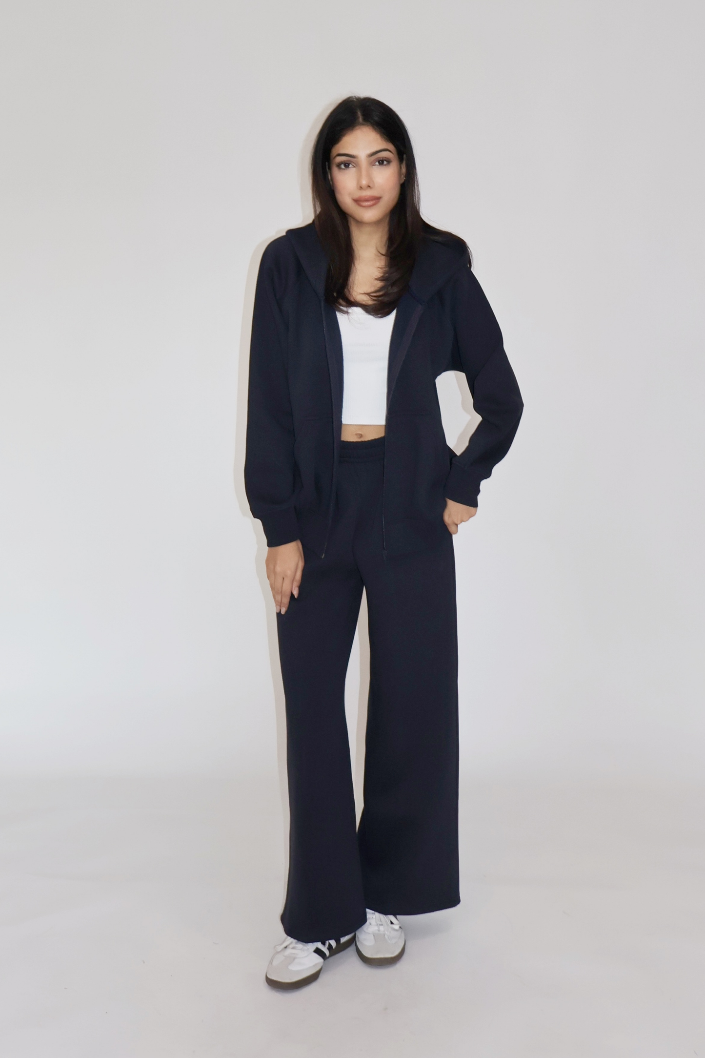 HOODED ZIPPER CO-ORD SET - (Navy)