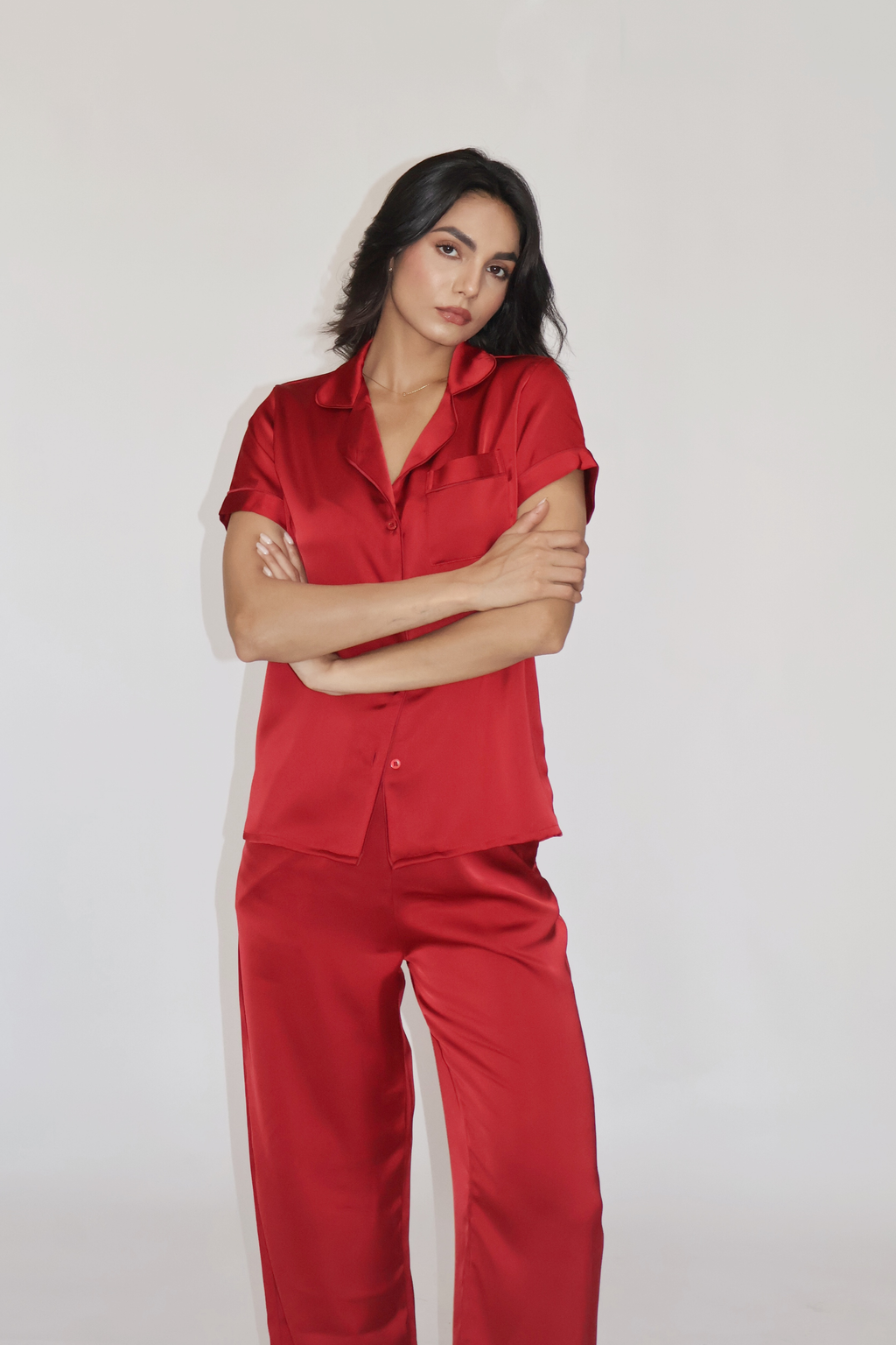 BUTTER SILK PJ SET - (Cherry)