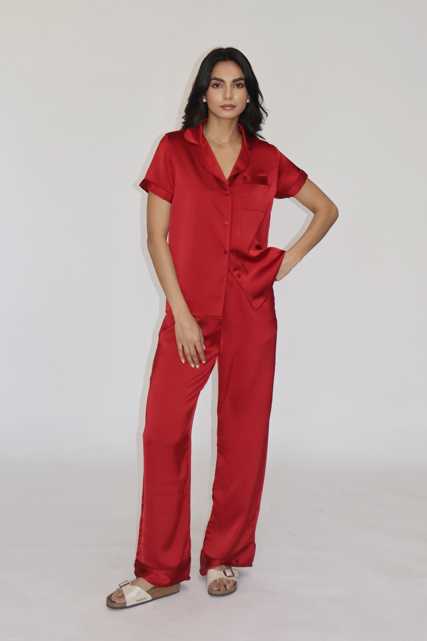 BUTTER SILK PJ SET - (Cherry)