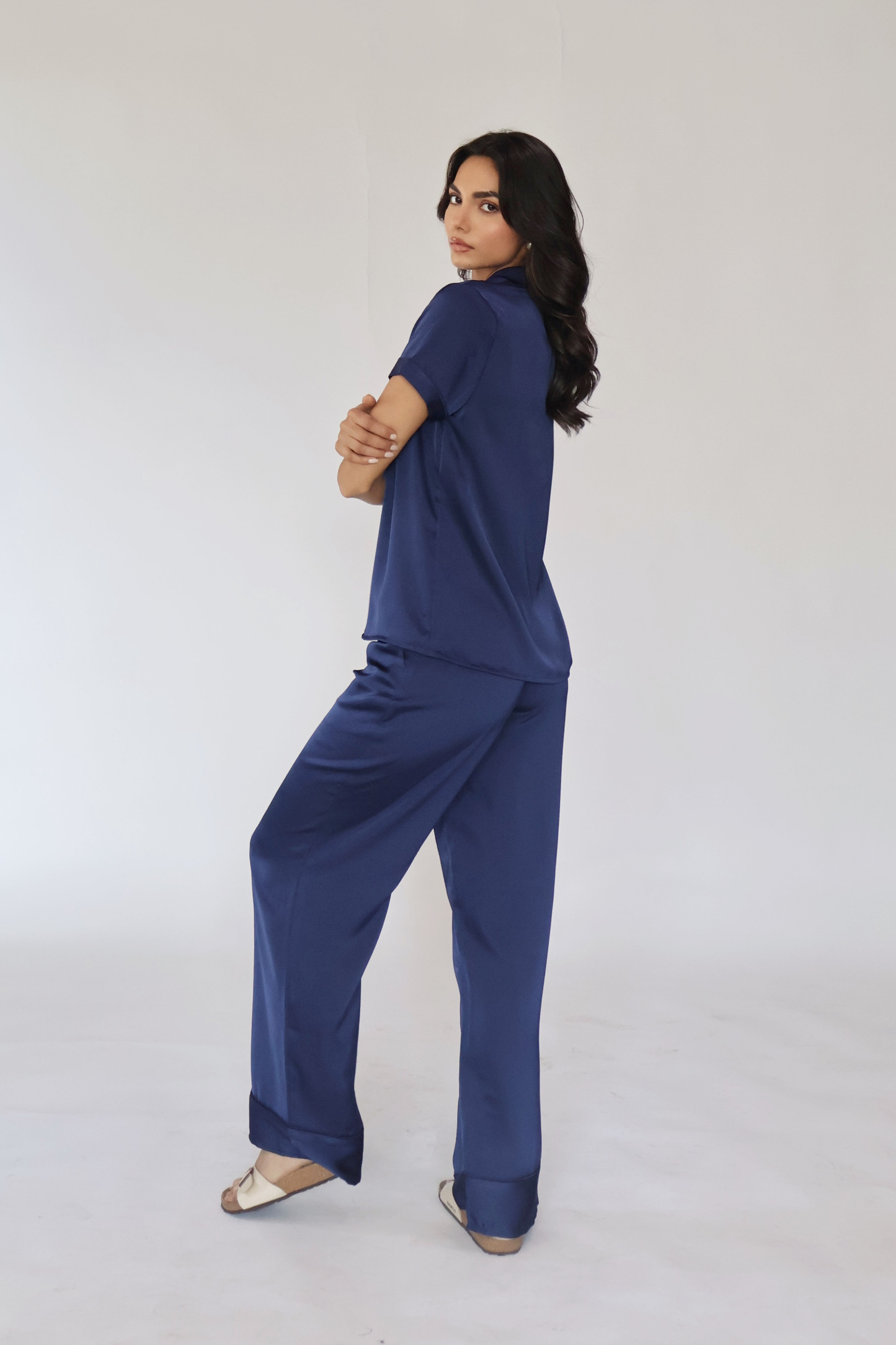 BUTTER SILK PJ SET - (Navy)