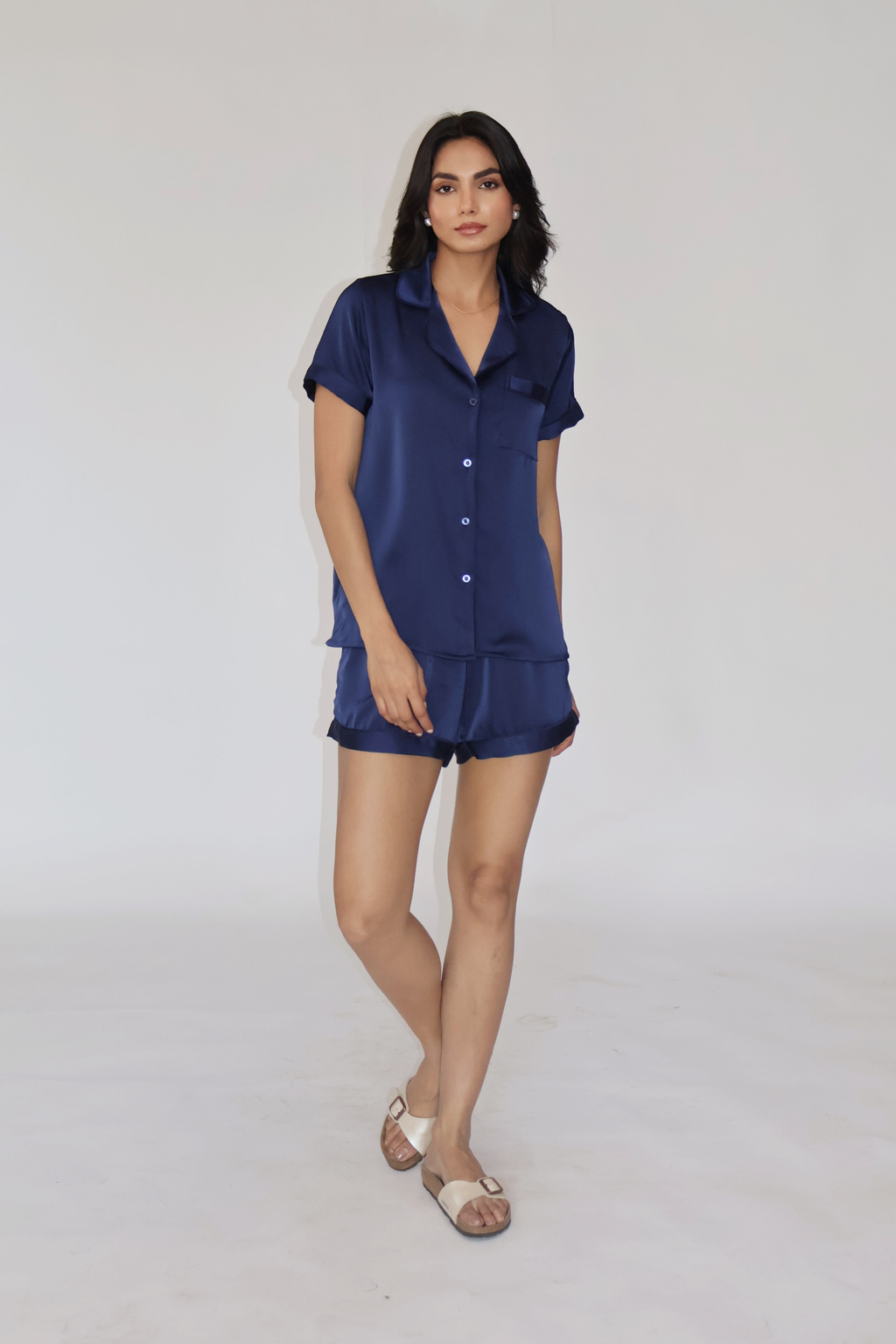 CREME SILK PJ SET - (Navy)