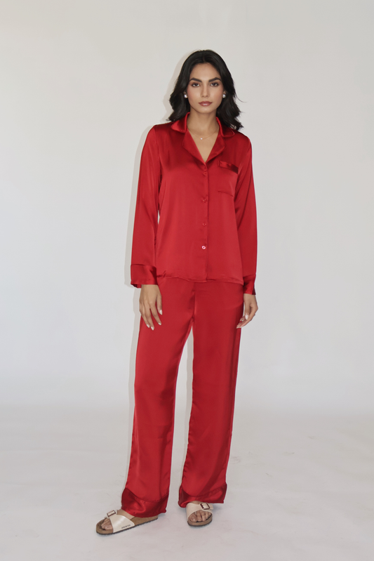 PEARL SILK PJ SET - (Cherry)