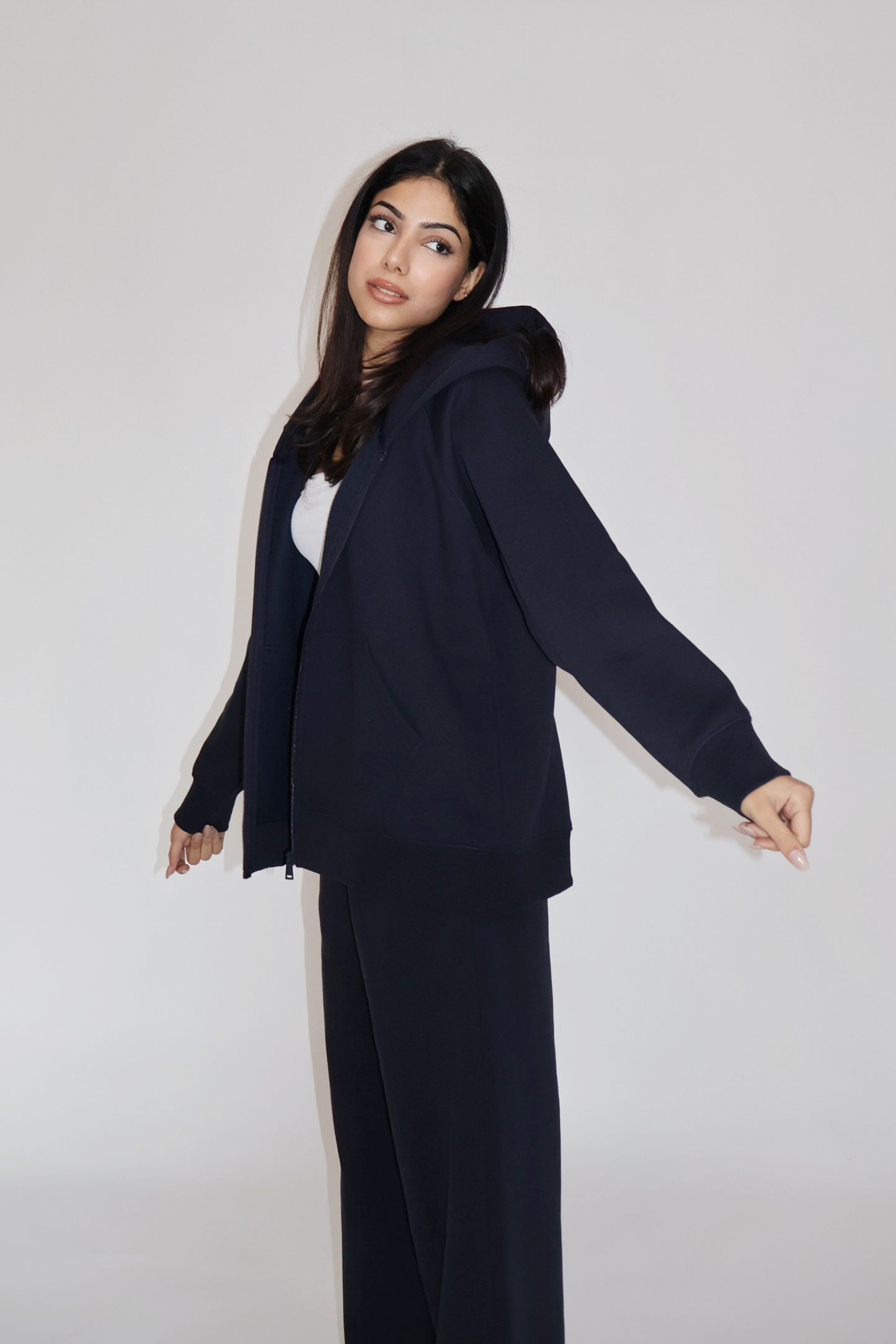 HOODED ZIPPER CO-ORD SET - (Navy)