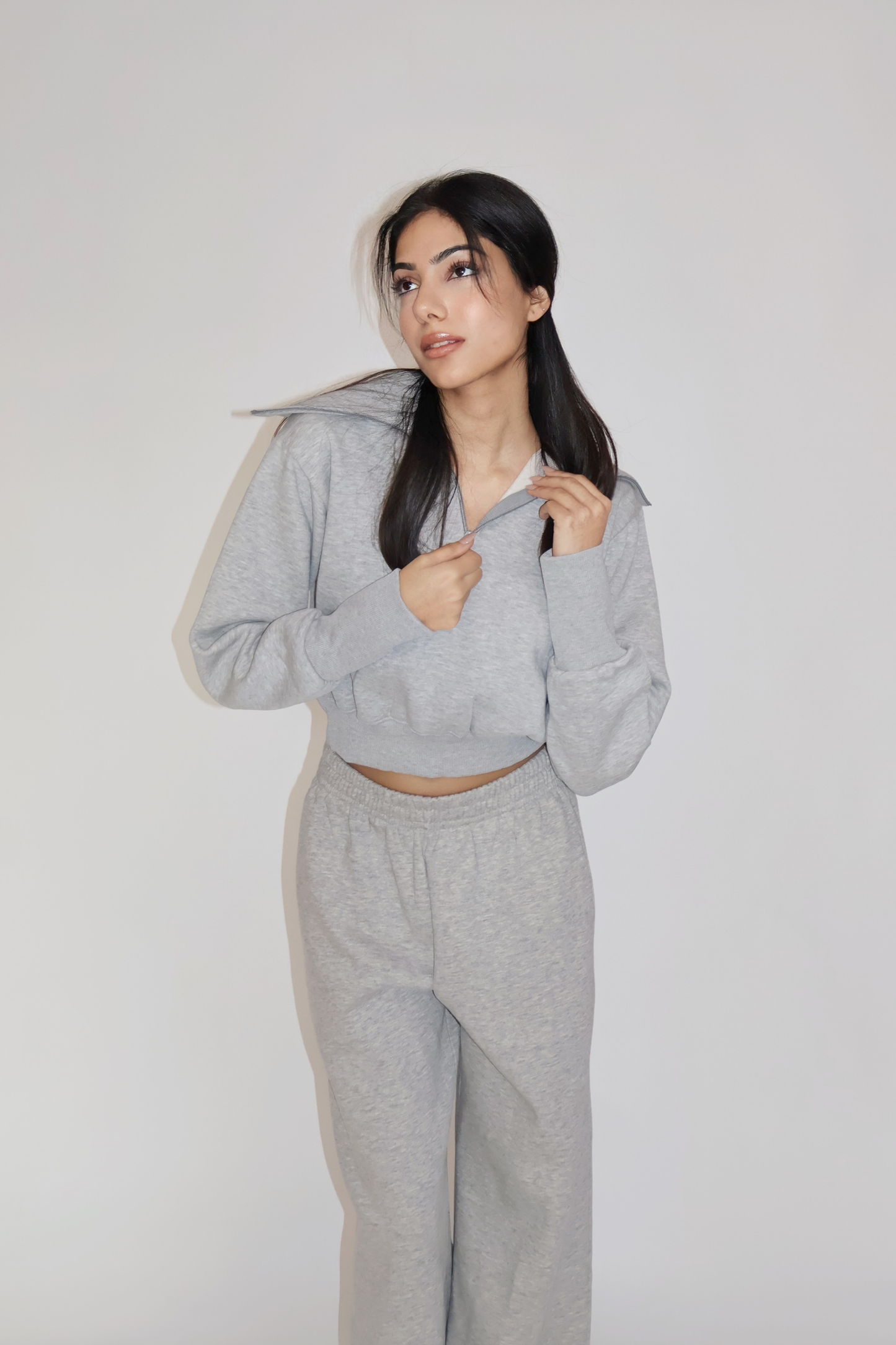 CROPPED ZIPPER CO-ORD SET - (Gray)