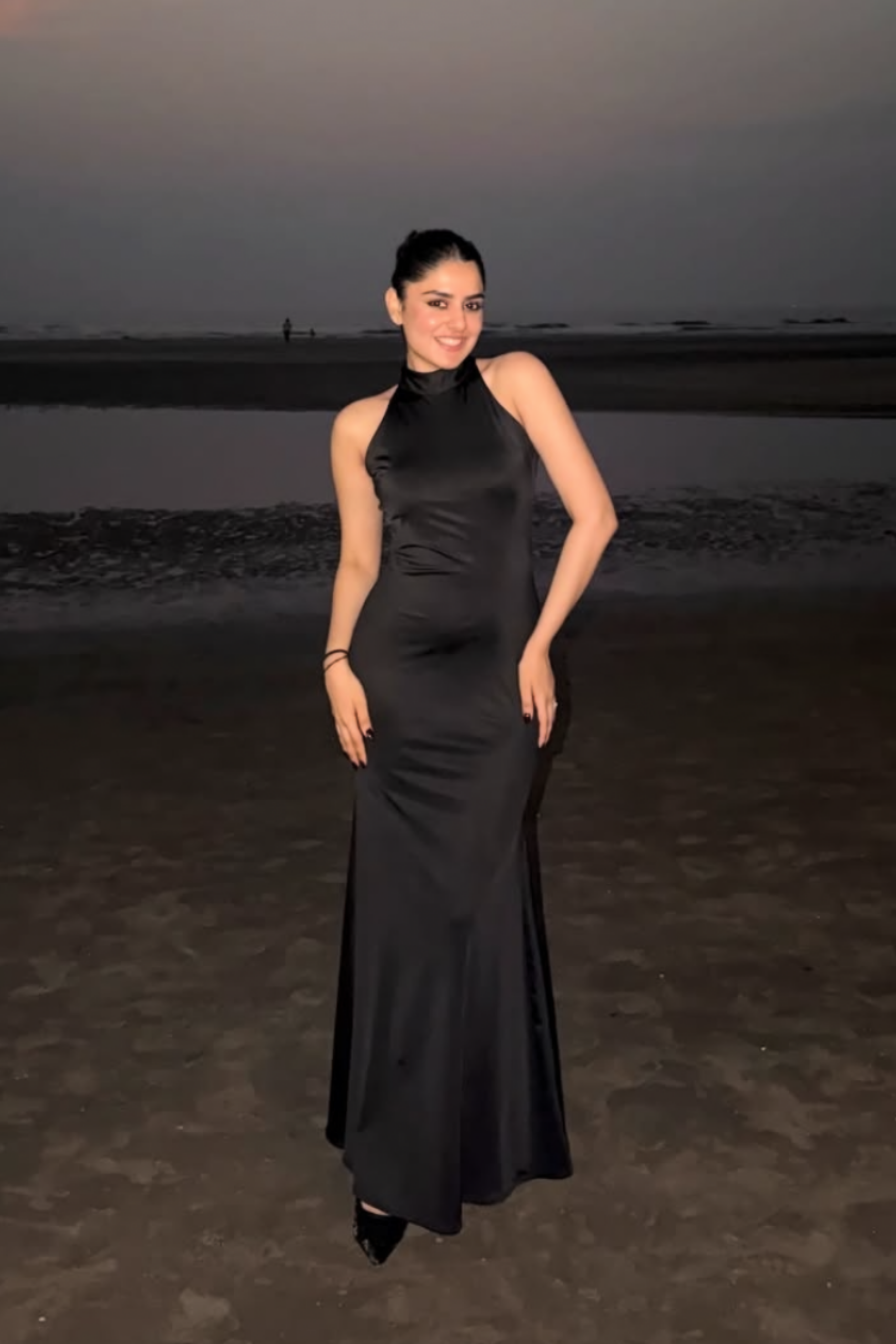 Nishtha in Black Long Halter Neck Maxi Dress - Ether Dress (Onyx)