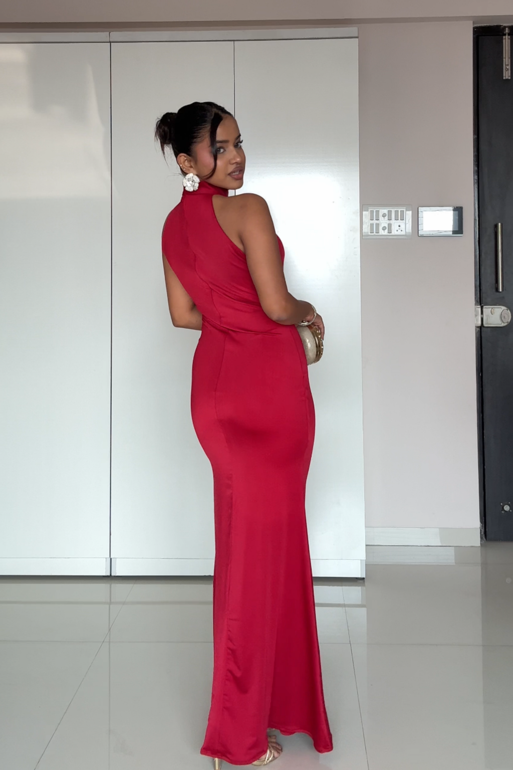 Sanjeevani in Red Halter Neck Maxi Dress - Ether Dress (Cherry)