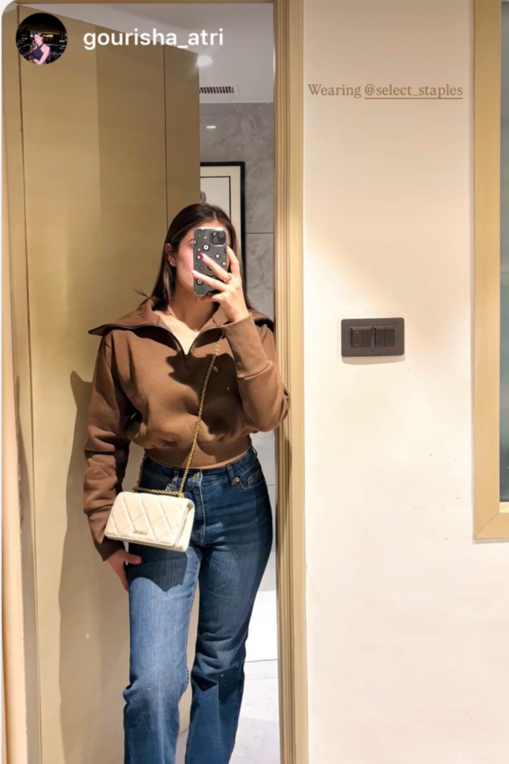 Gourisha in Brown Full Sleeve Cropped Zipper Top - Cropped Zipper (Coco)
