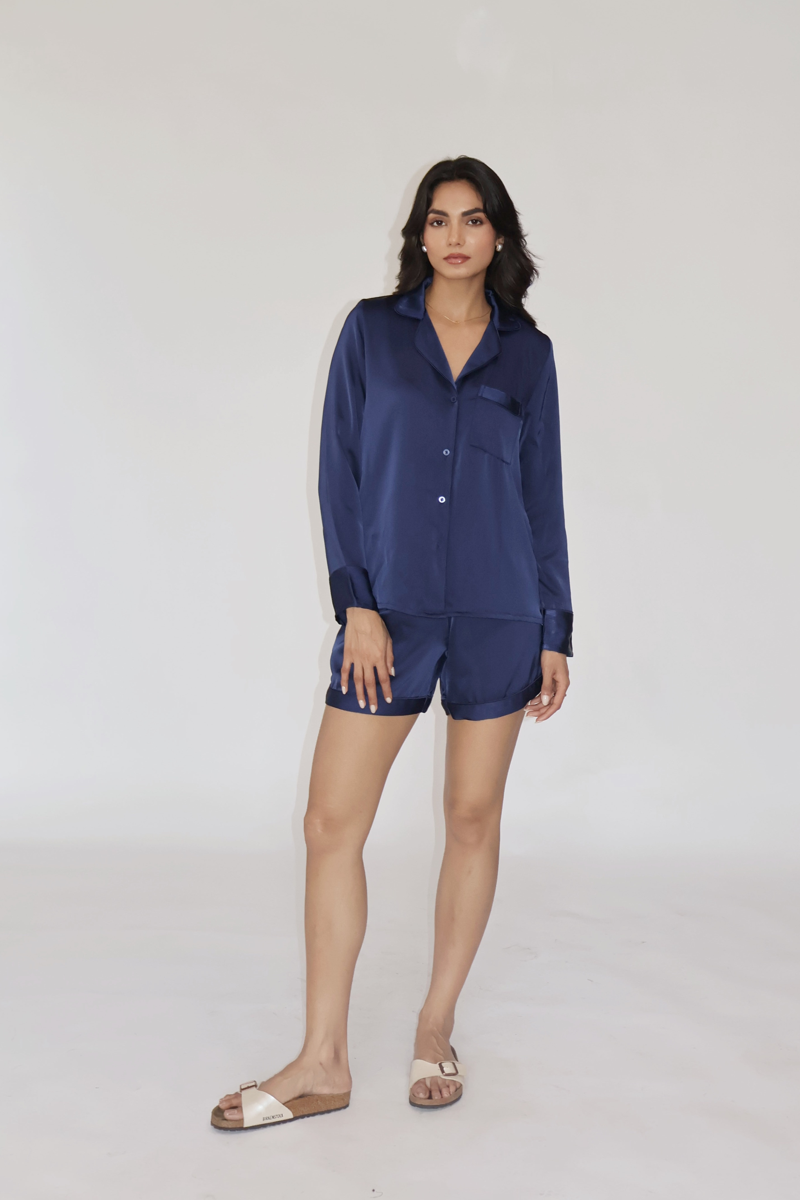LATTE SILK PJ SET - (Navy)