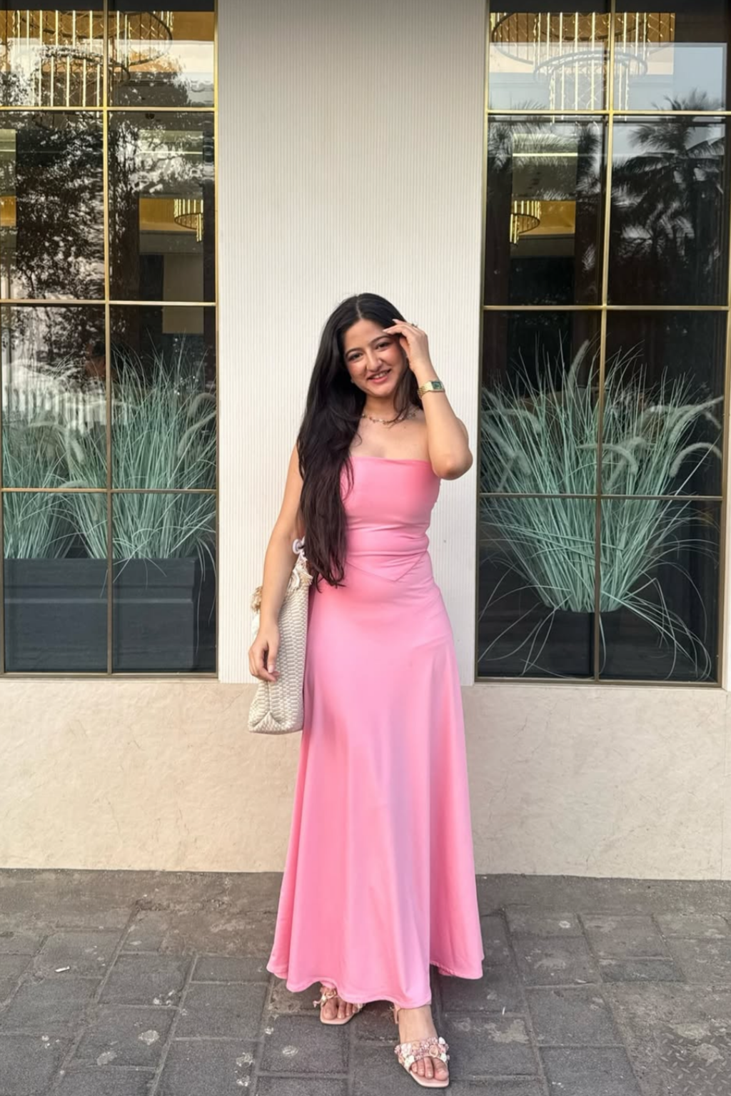 Jhanvi Bhatia in Pink Flare Tube Dress - Flow Dress (Flamingo)