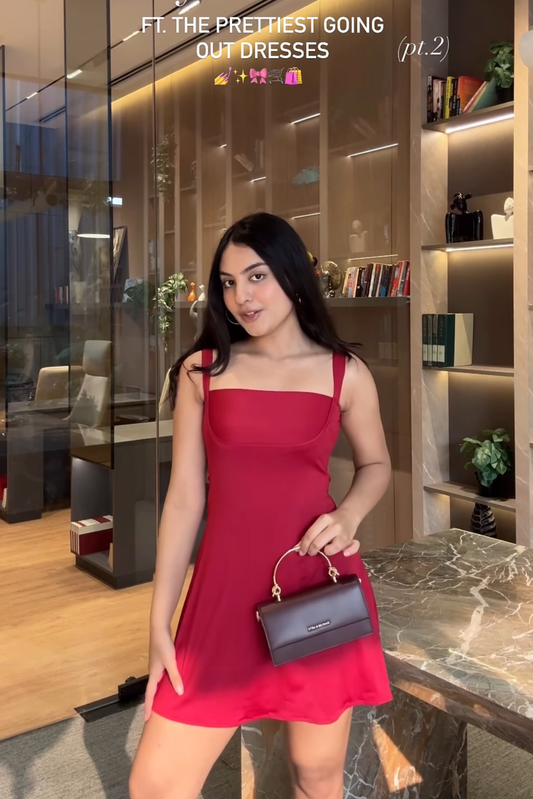 Aashna in Red Square Neck Dress - Shade Dress (Cherry)