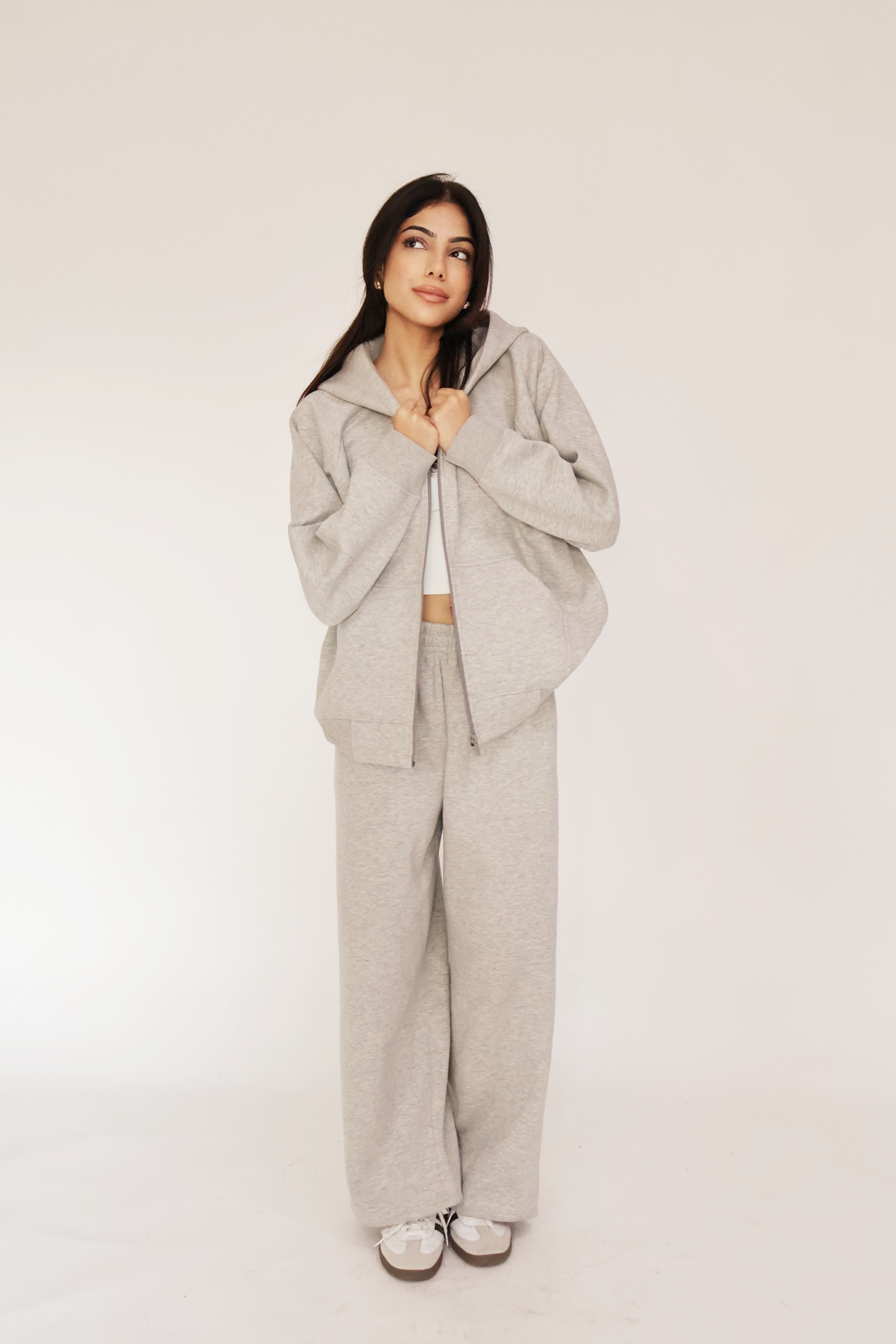 HOODED ZIPPER CO-ORD SET - (Gray)