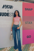 Nisha in Pink Overlap Bodysuit - Glint Bodysuit (Flamingo)