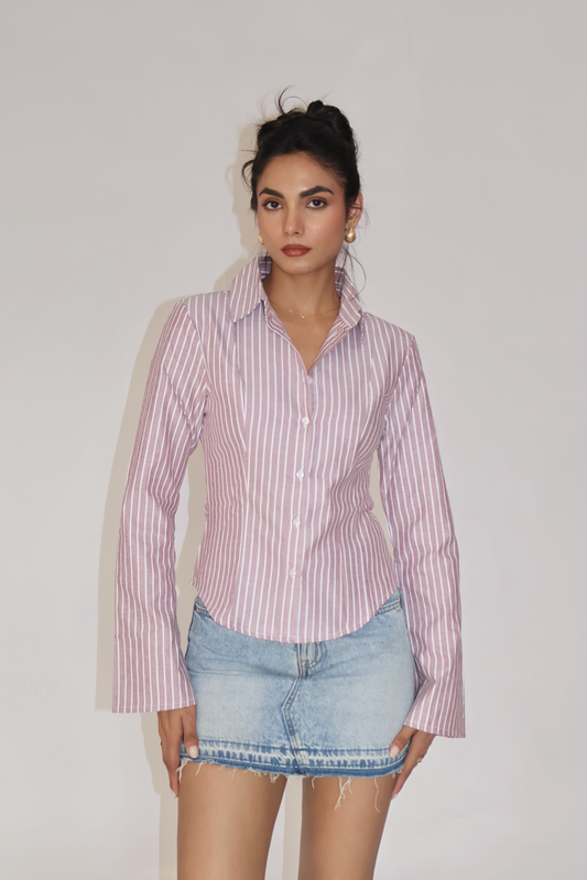 Brown Striped Fitted Shirt – IRIS