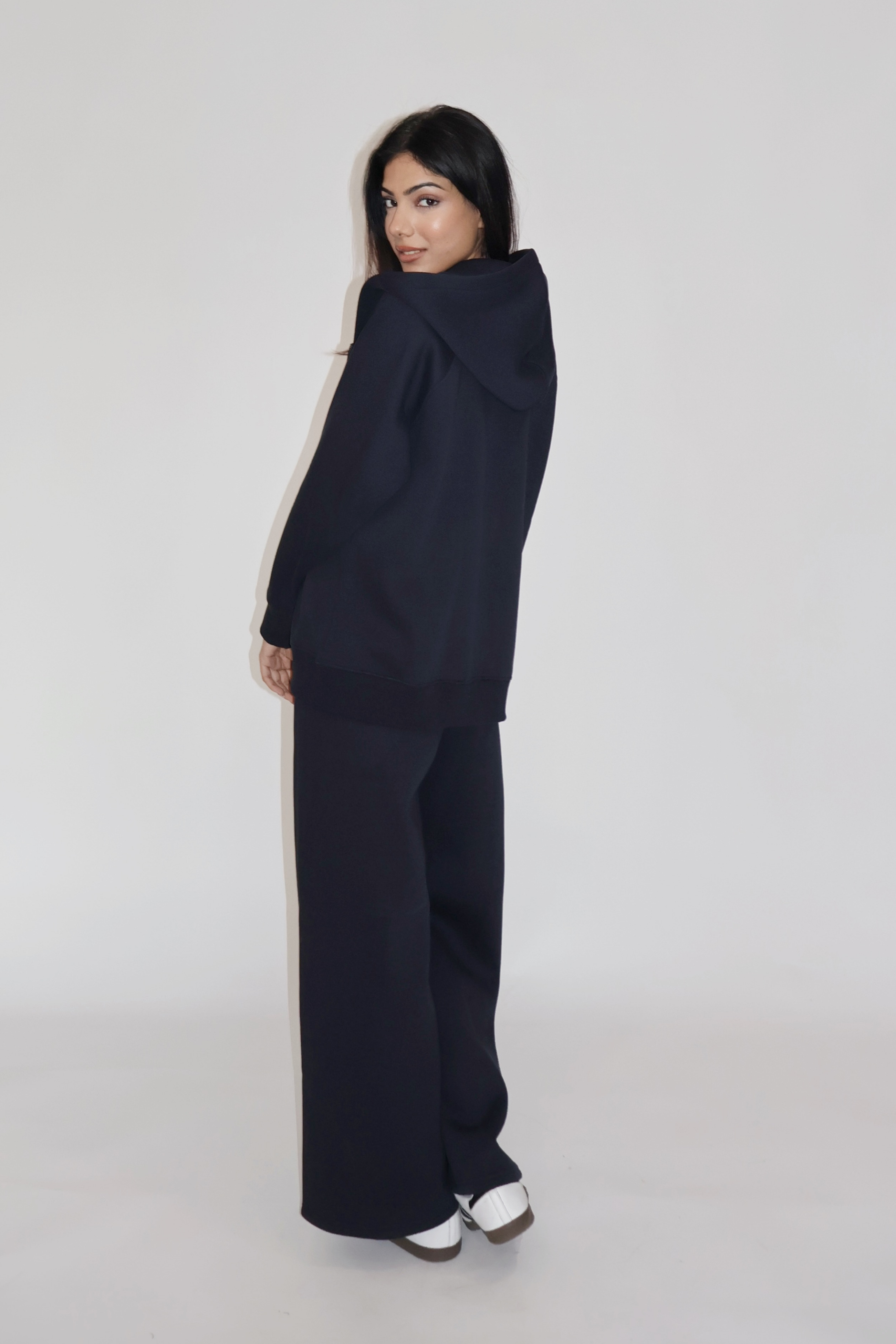HOODED ZIPPER CO-ORD SET - (Navy)