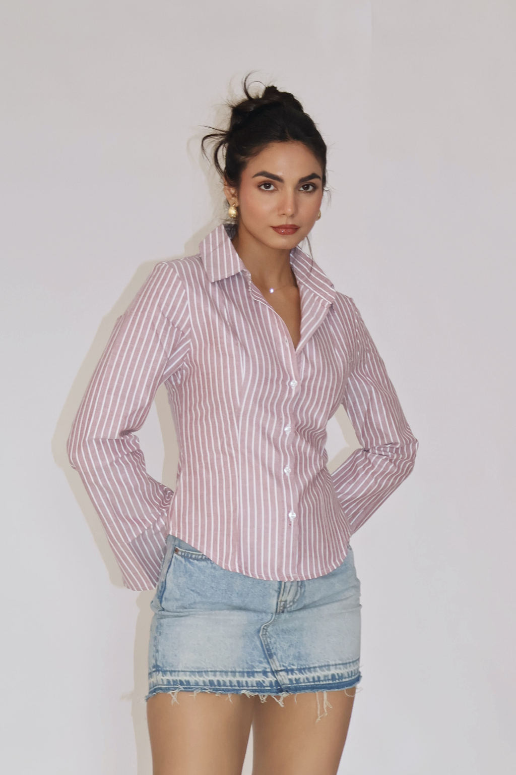 Brown Striped Fitted Shirt – IRIS