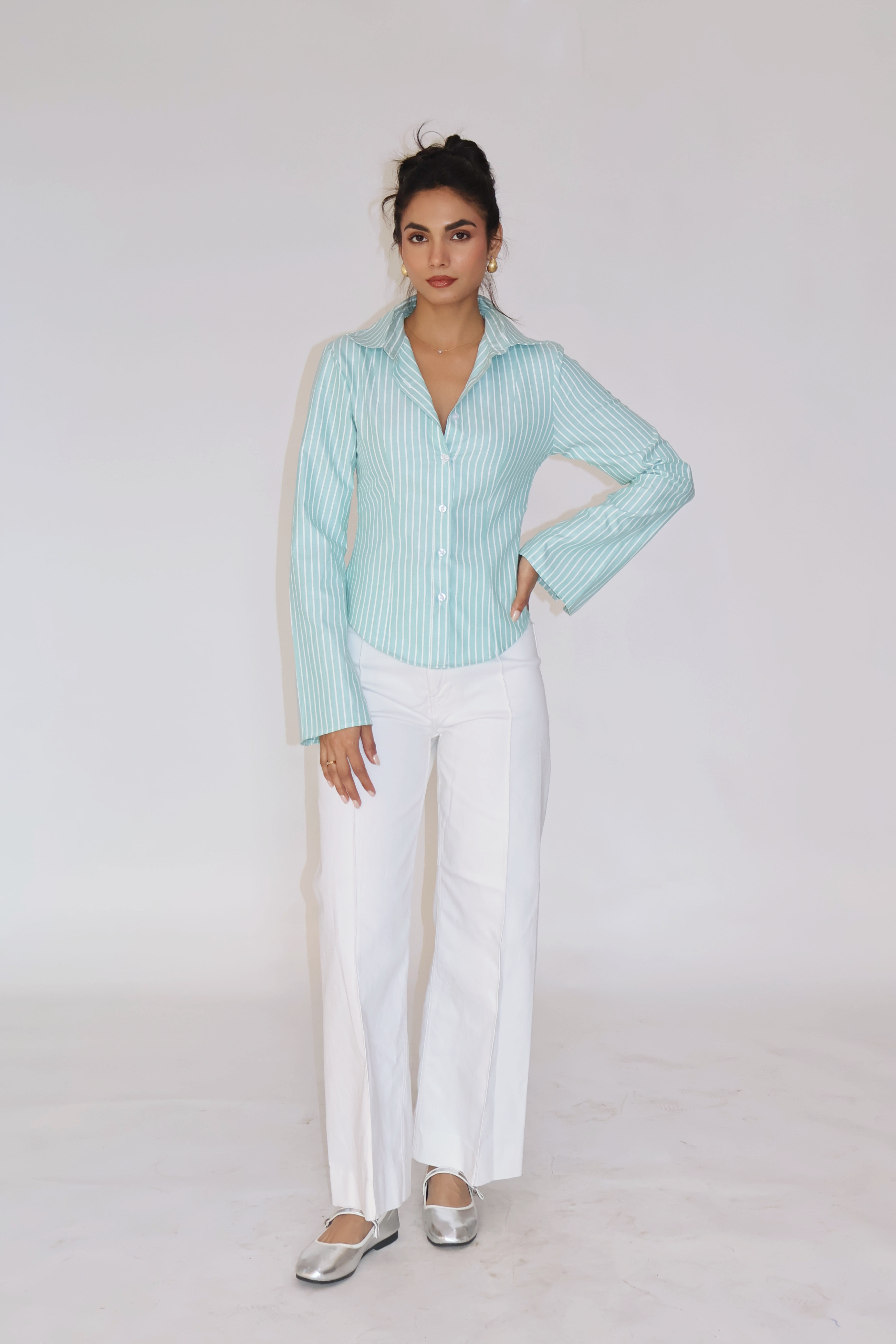 Teal Striped Fitted Shirt – IRIS