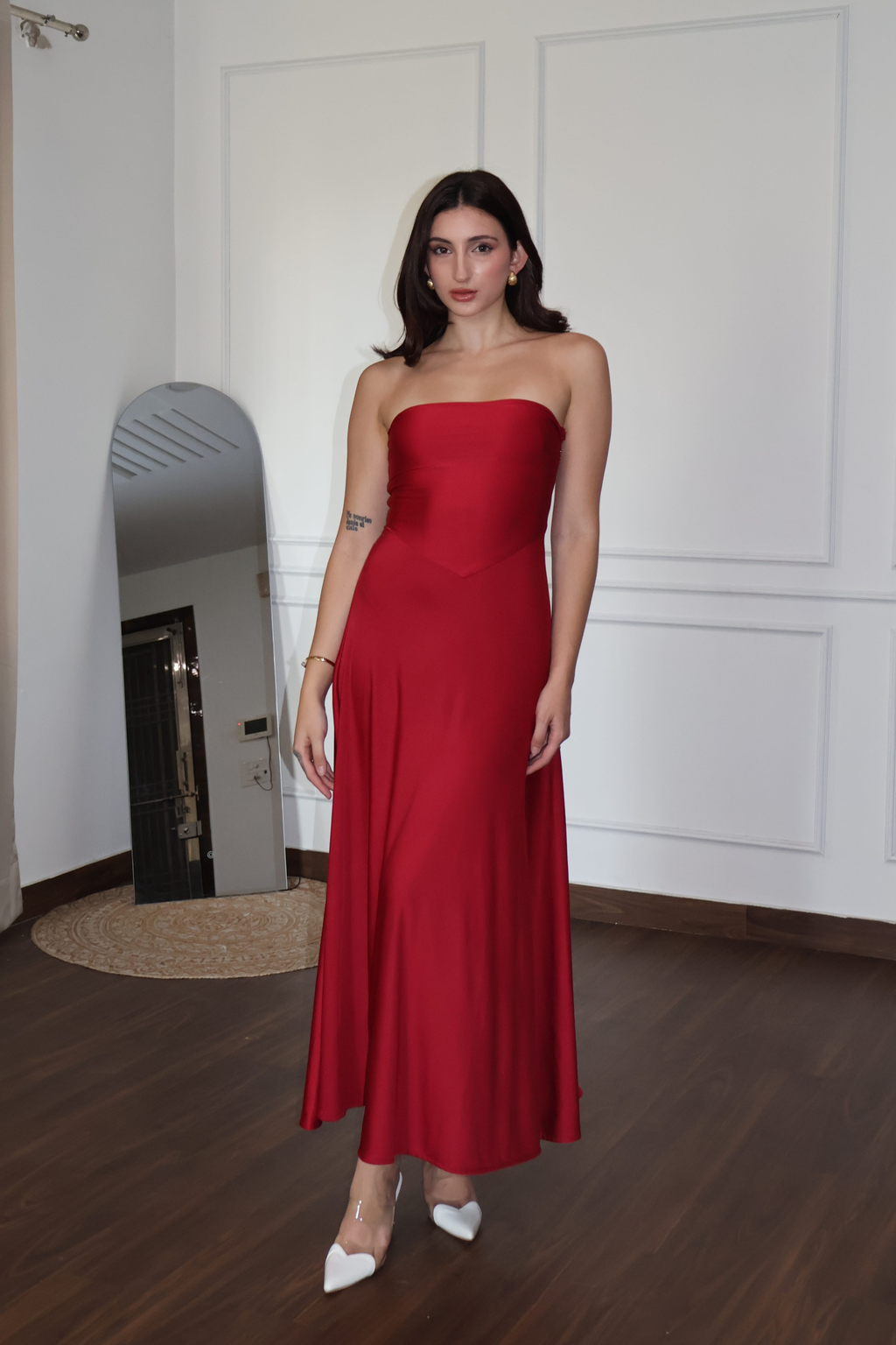 Luana in Red Flare Tube Dress - Flow Dress (Cherry)