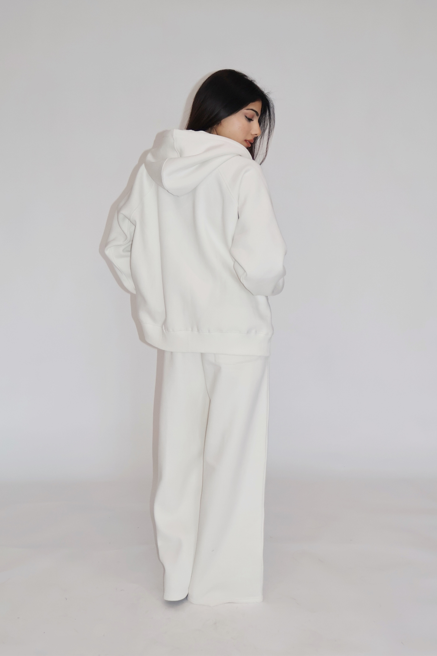 HOODED ZIPPER CO-ORD SET - (White)