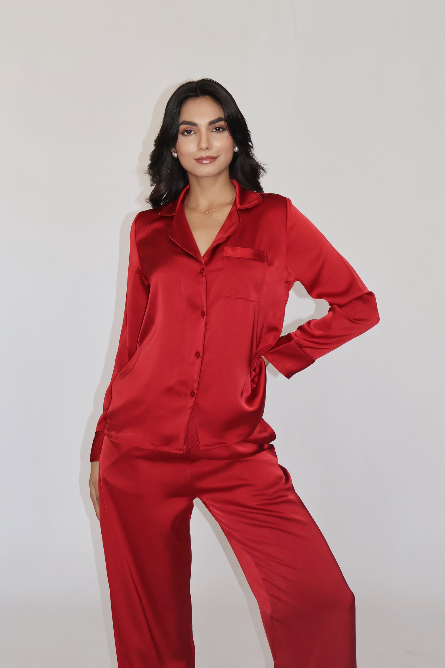 PEARL SILK PJ SET - (Cherry)