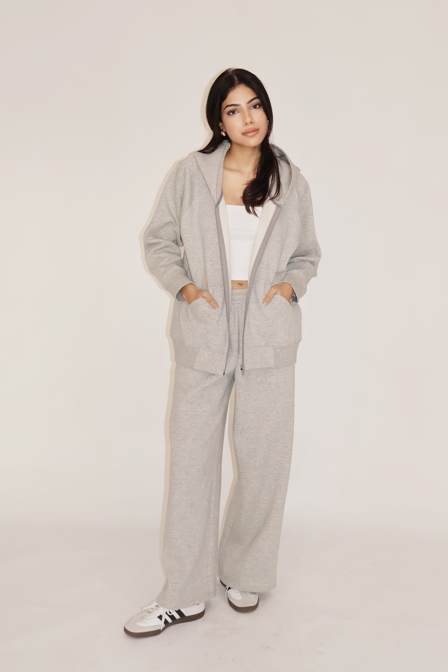 HOODED ZIPPER CO-ORD SET - (Gray)