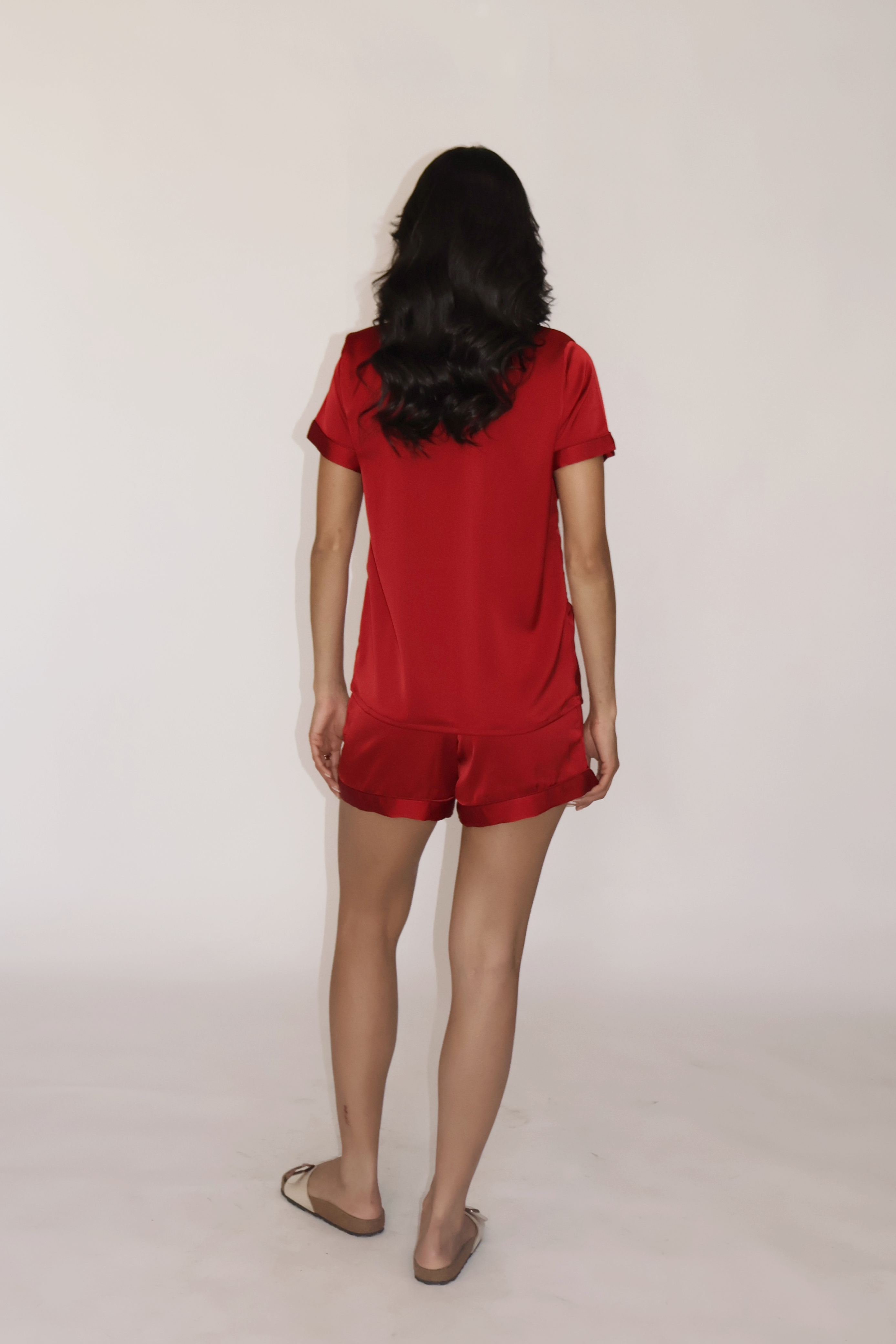 CREME SILK PJ SET - (Cherry)