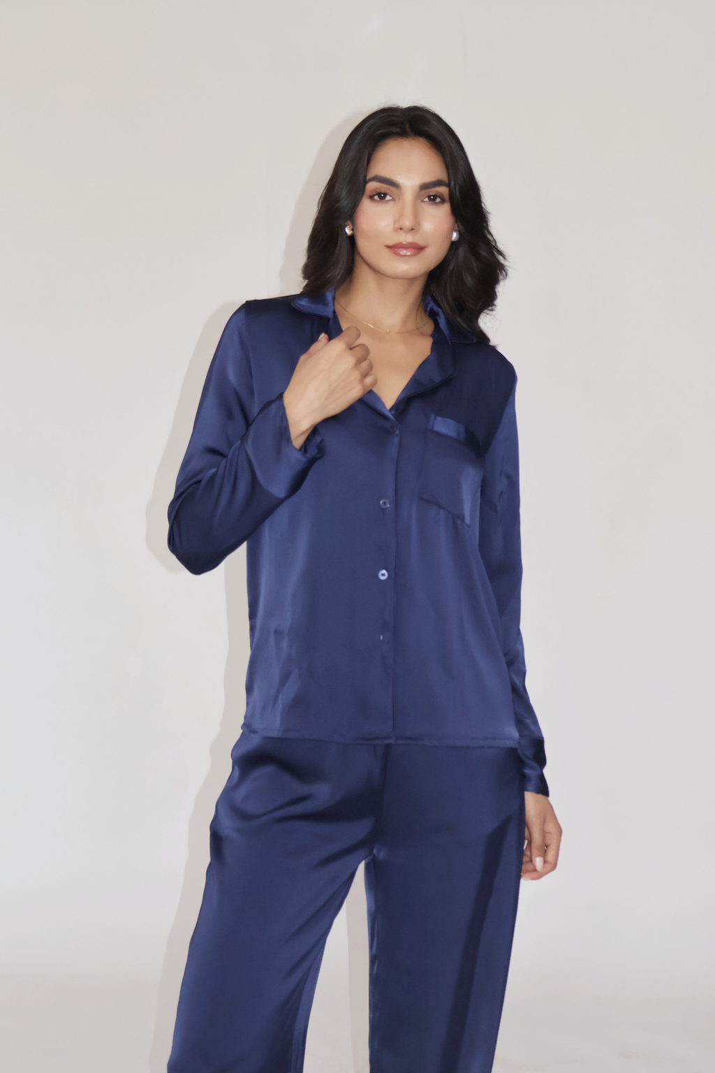 PEARL SILK PJ SET - (Navy)