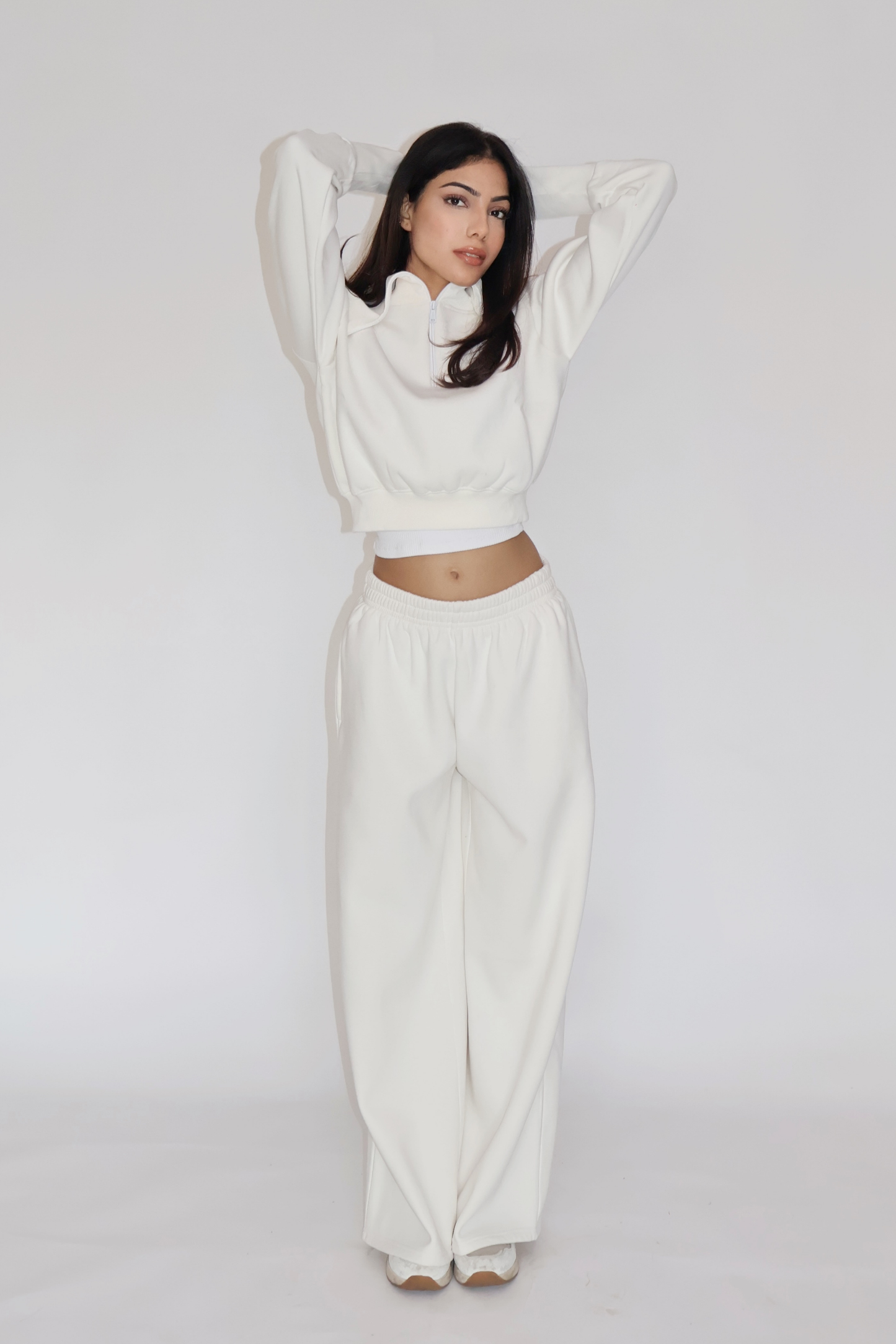CROPPED ZIPPER CO-ORD SET - (White)